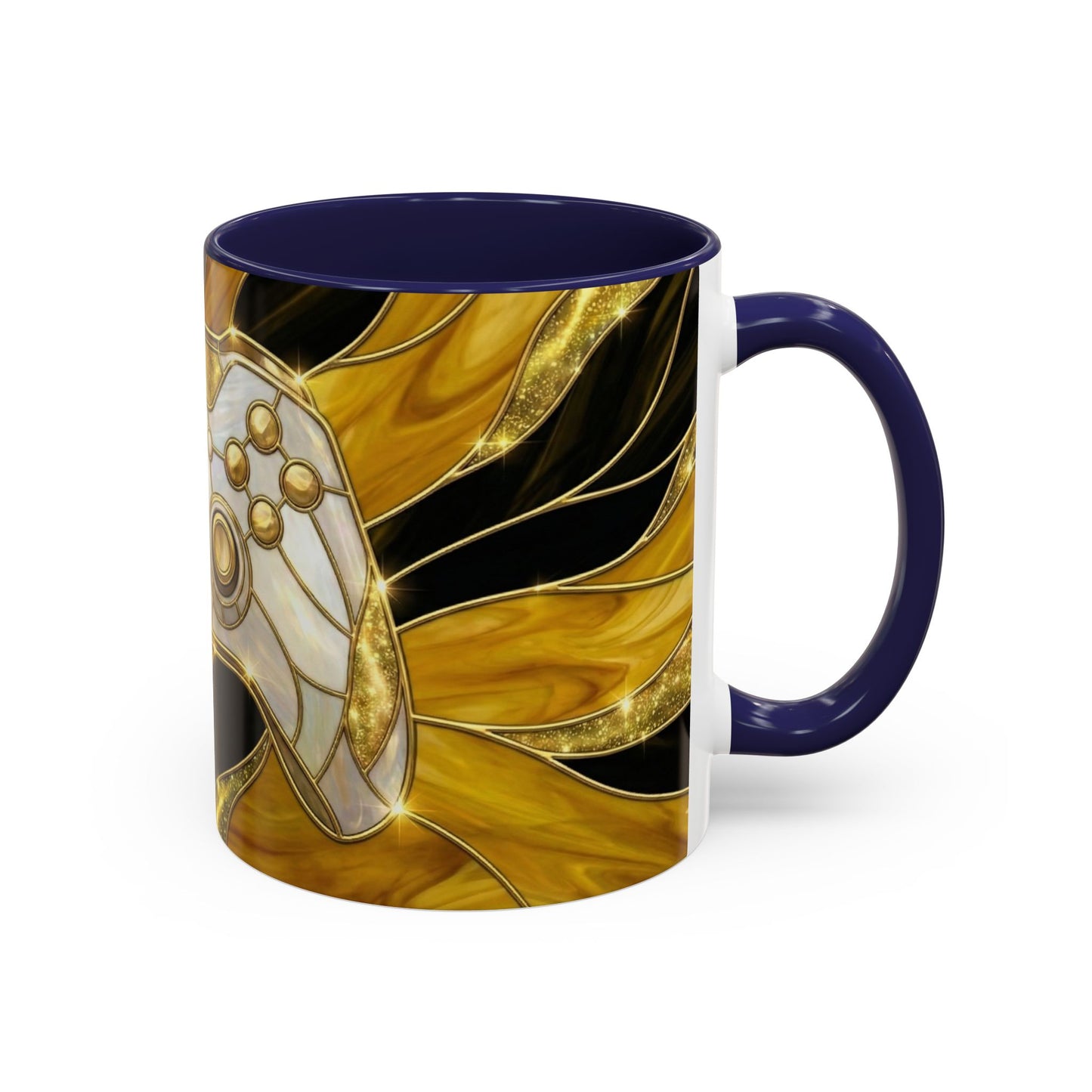 Stained Glass Gamer Mug, Gold Controller Coffee Cup, Video Game Gifts for Him, Gamer Boyfriend Gift, Teen Boy Gaming Mug, Desk Decor