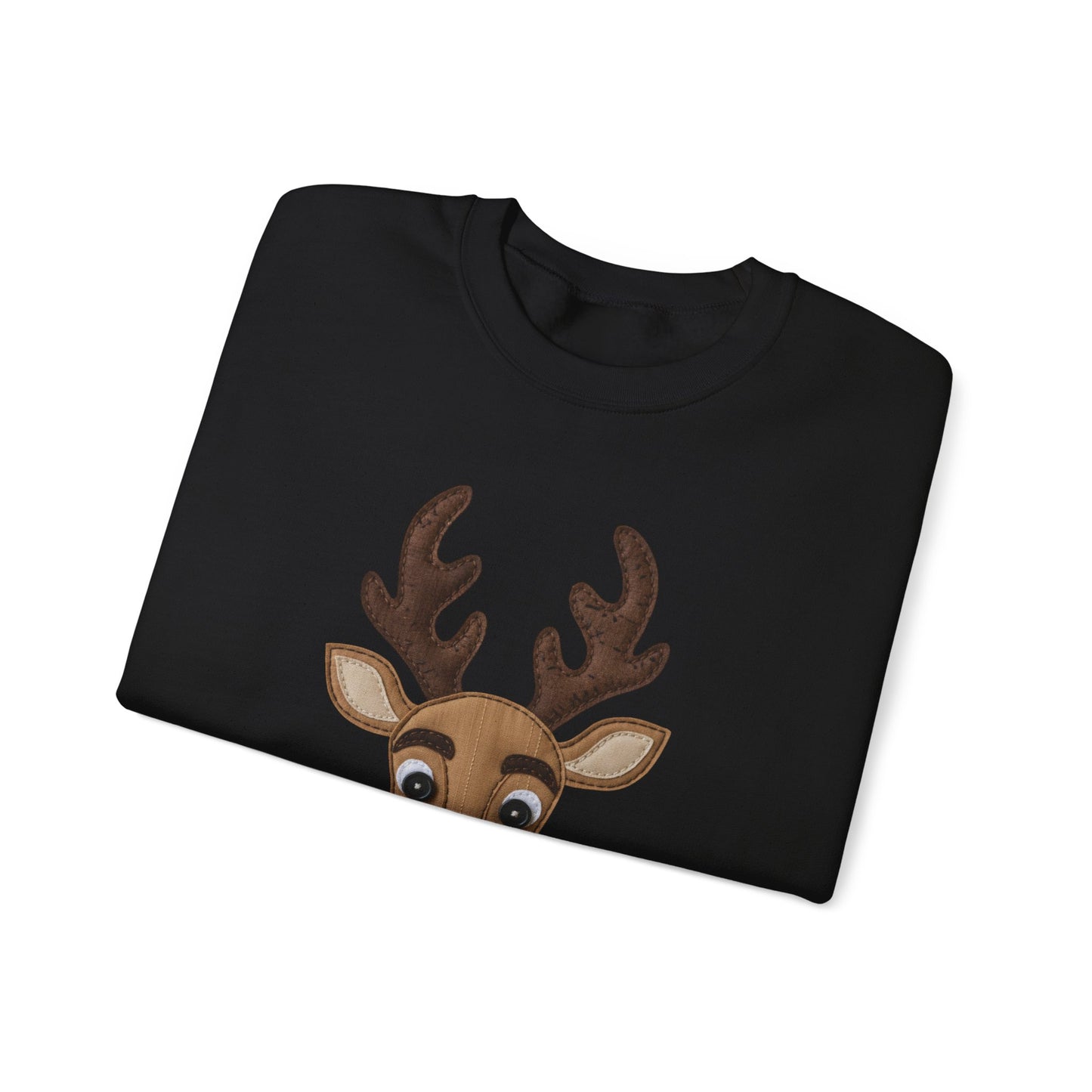 Faux Patchwork Rudolph Sweatshirt, Cute Reindeer Christmas Crewneck, Cozy Holiday Pullover, Winter Reindeer Sweater, Xmas Gift for Women