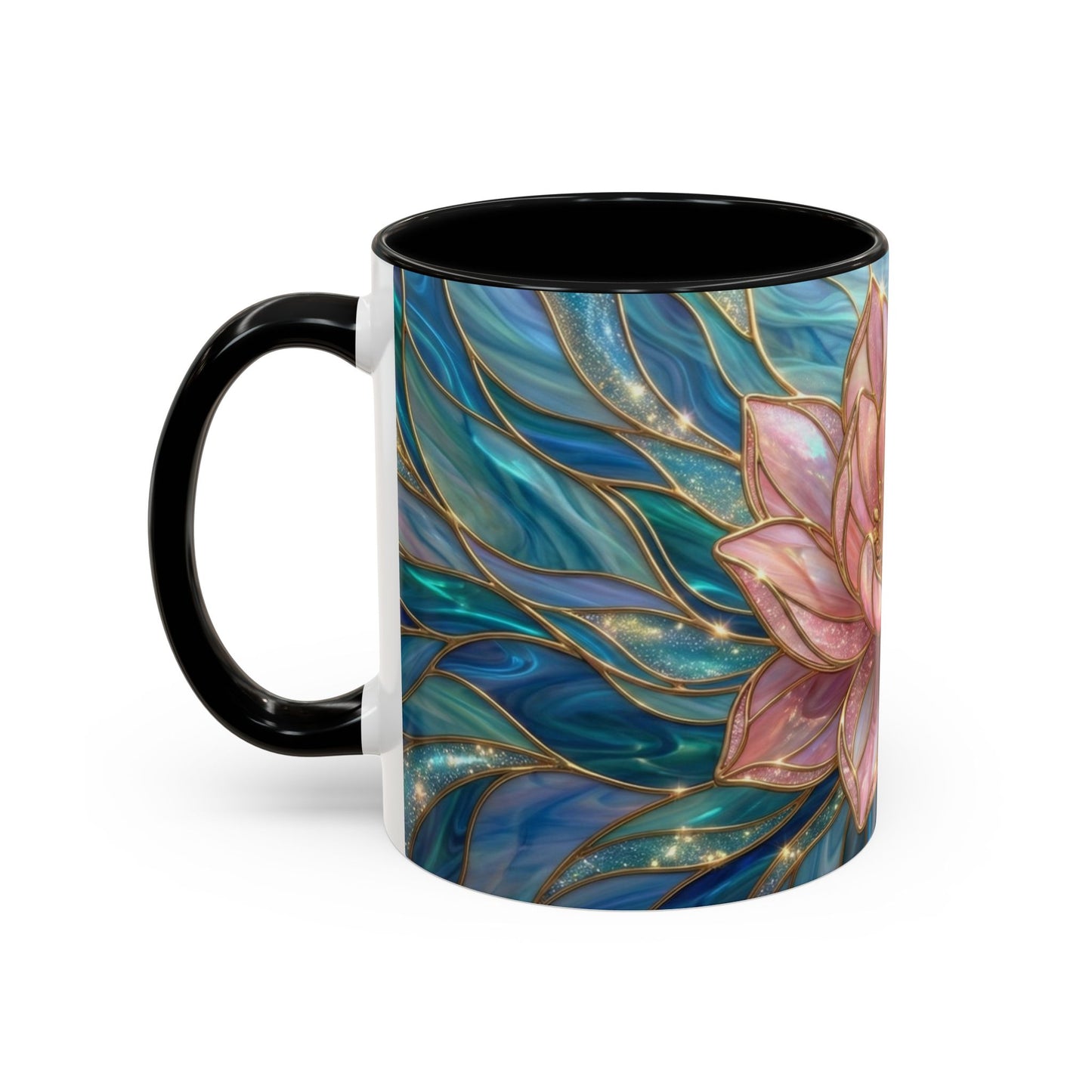Pink Lotus Flower Mug, Stained Glass Style Coffee Cup, Spiritual Zen Gift For Women, Yoga Lover Tea Mug, Meditation Boho Floral Drinkware