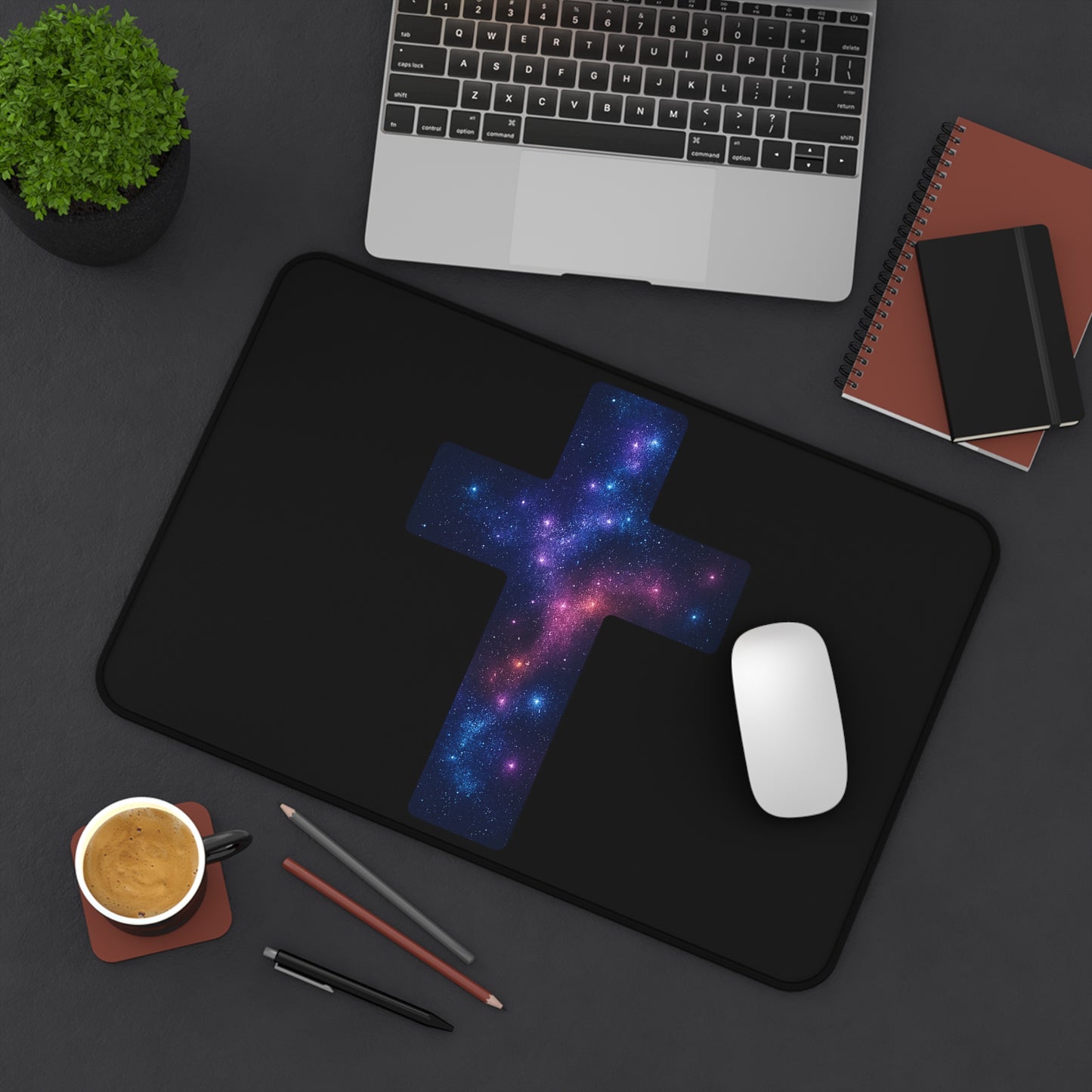Galactic Desk Mat/Mouse Pad Cross Decor Christian Mouse Pad Spiritual Accessory Religious Desk Mat Gift for Believer