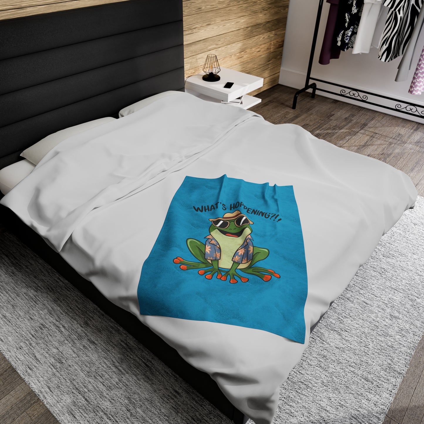 Plush Blanket - Frog What's Hoppening Pun Design