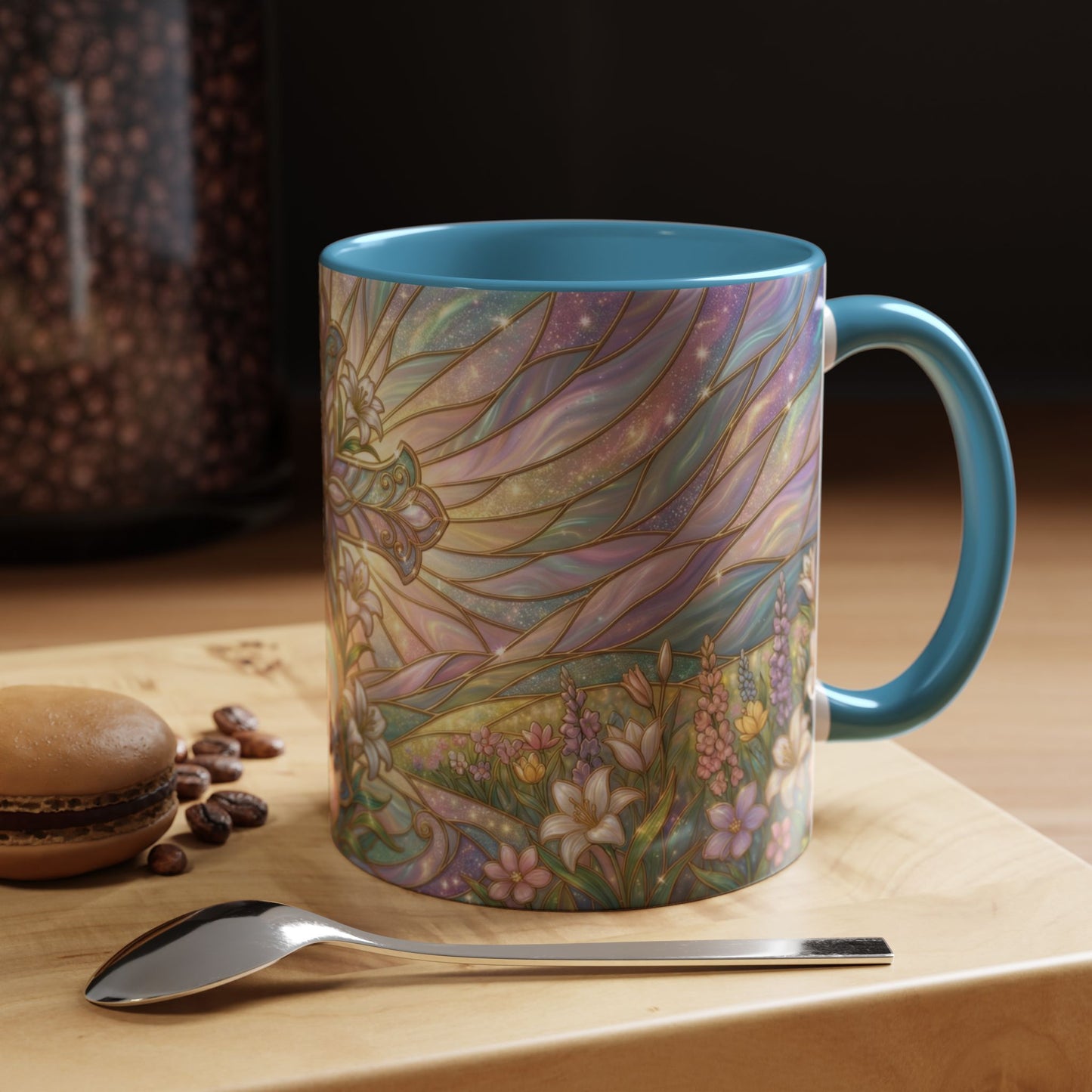 Stained Glass Cross Mug, Easter Lily Coffee Cup, Christian Religious Gift, Pastel Floral Faith Mug, Spring Believer Cup, Baptism Present