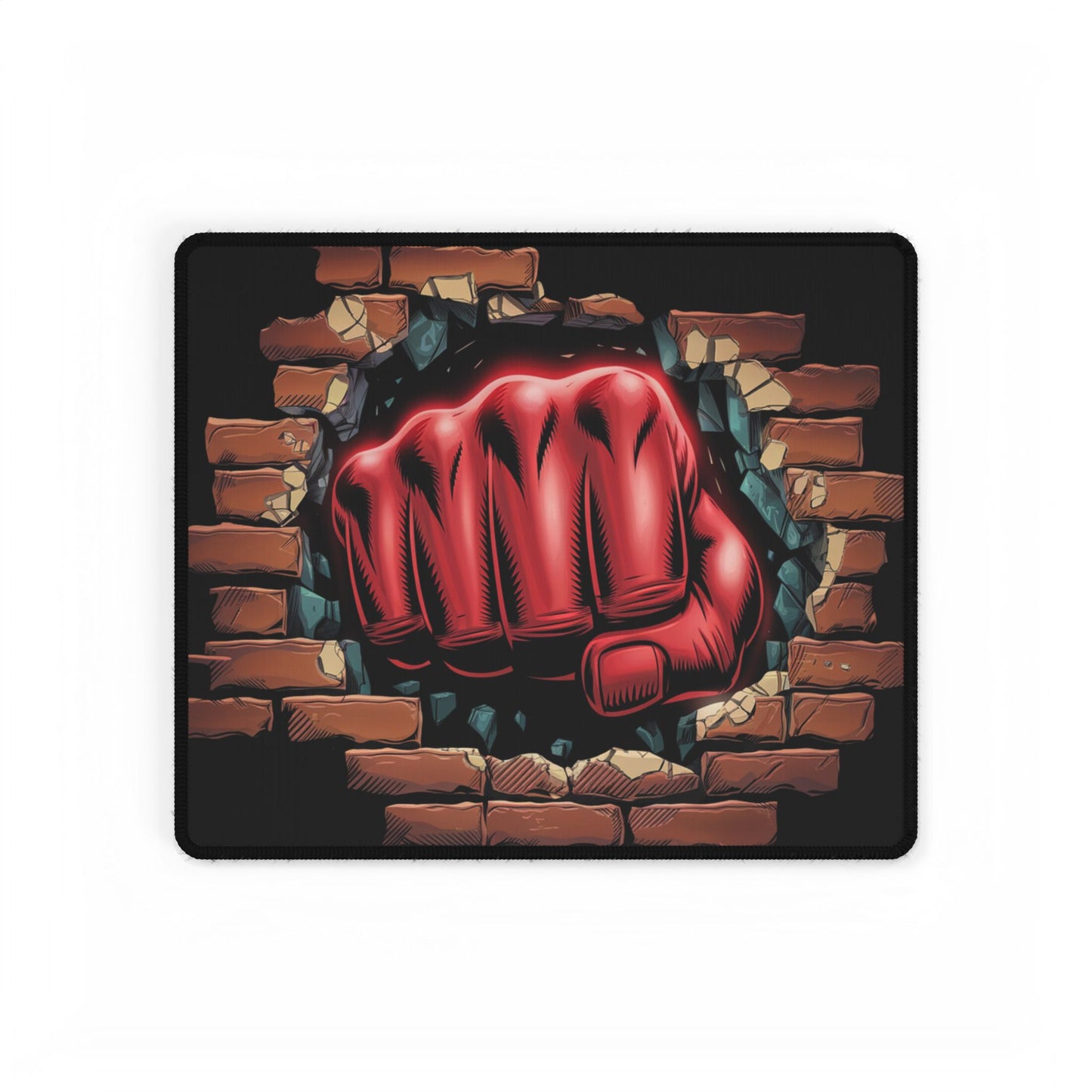 Desk Mat - Red Fist Punching Through Wall Design