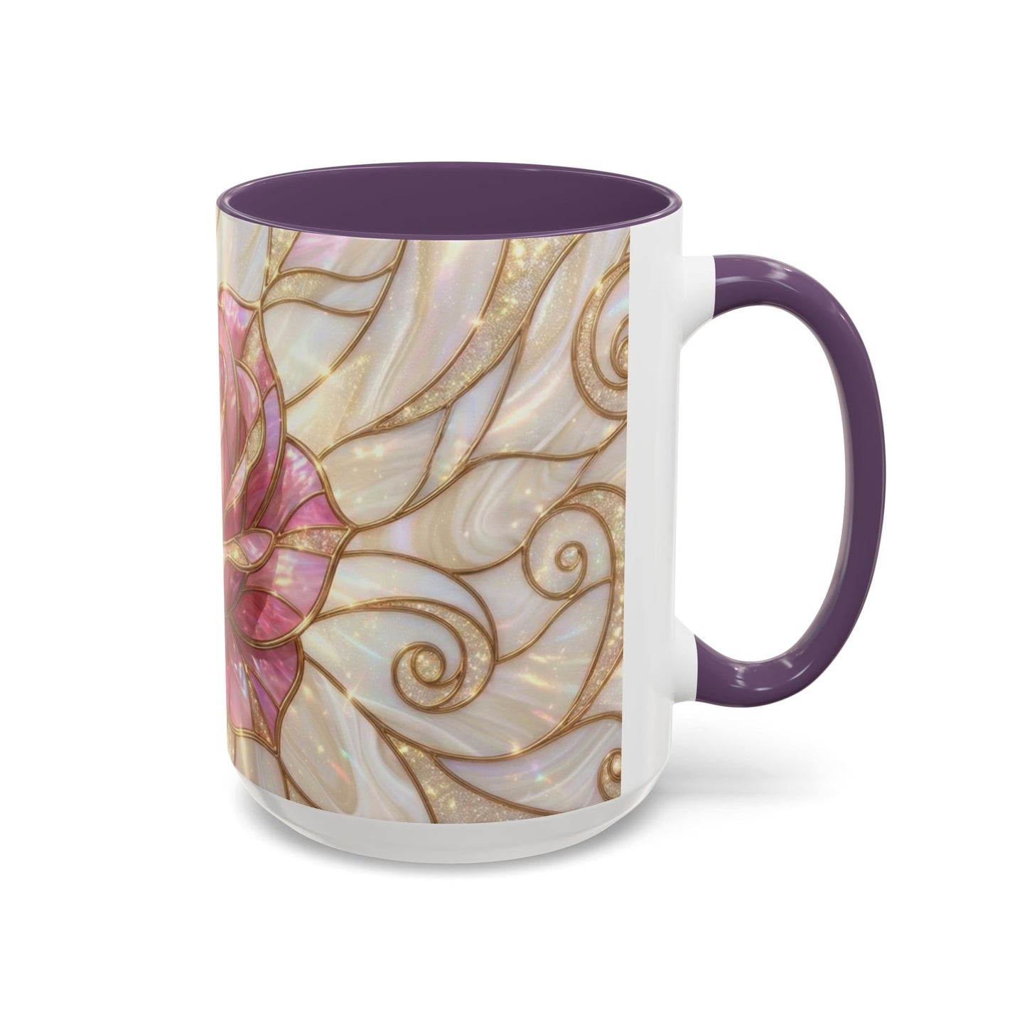 Pink Rose Stained Glass Mug, Gold Floral Coffee Cup, Romantic Flower Tea Cup, Gardener Gift For Mom, Botanical Art, Wife Birthday Gift