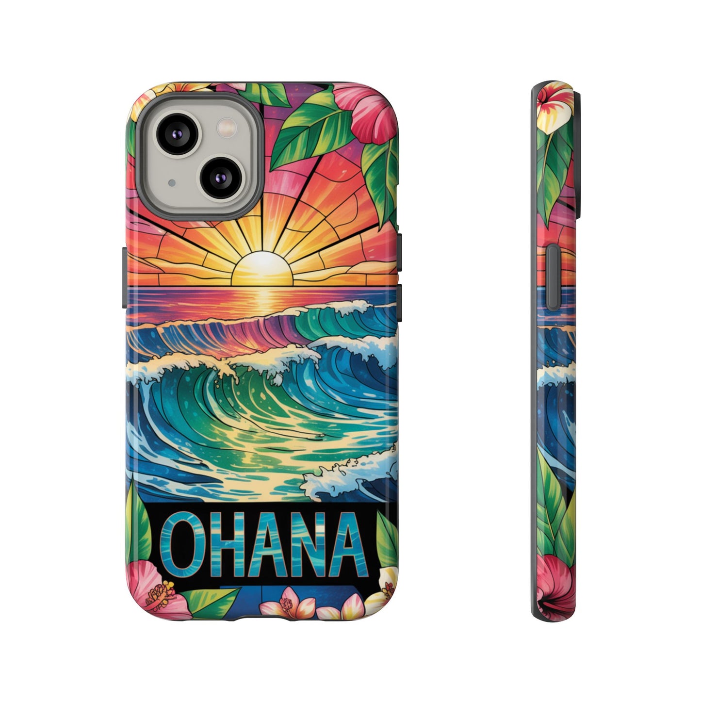 Ohana iPhone Case Tropical Hawaiian Sunset Phone Cover Wave Floral Beach Art Cute Gift for iPhone Lovers