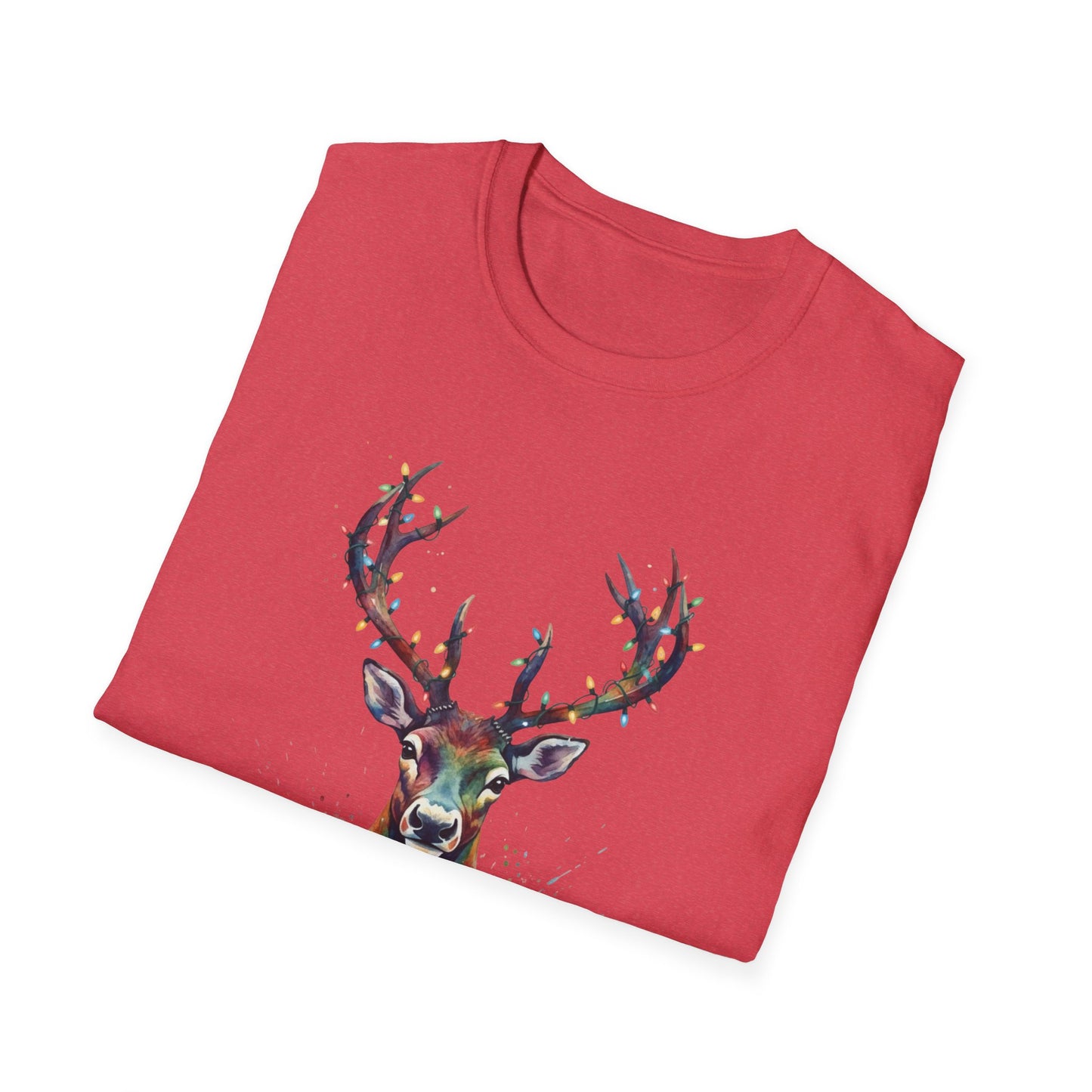 Christmas Deer Shirt, Watercolor Buck T-Shirt, Deer With Christmas Lights Tee, Holiday Wildlife Art Shirt, Colorful Deer Head Xmas Tee