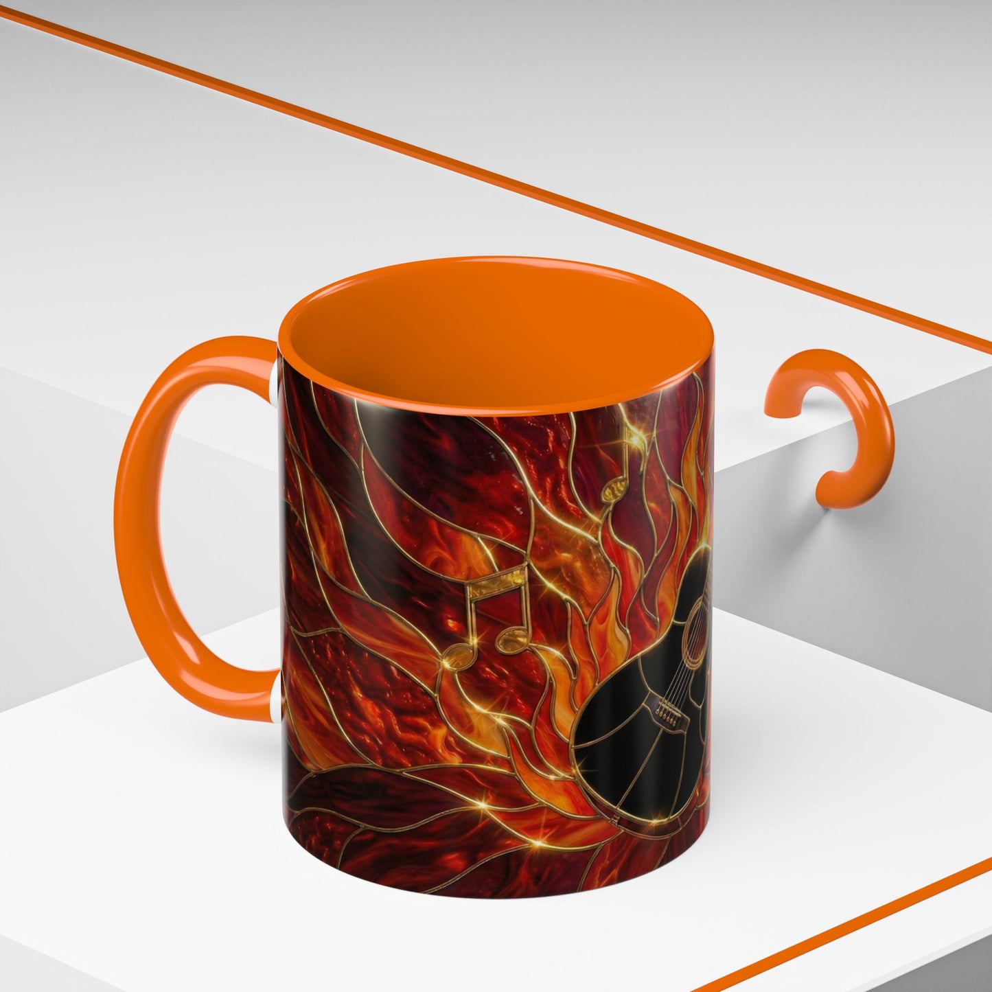 Stained Glass Guitar Mug, Fire Guitar Coffee Mug, Music Lover Gift Mug, Rock Guitar Art Cup, Musician Gift Mug, Guitar Lover Cup