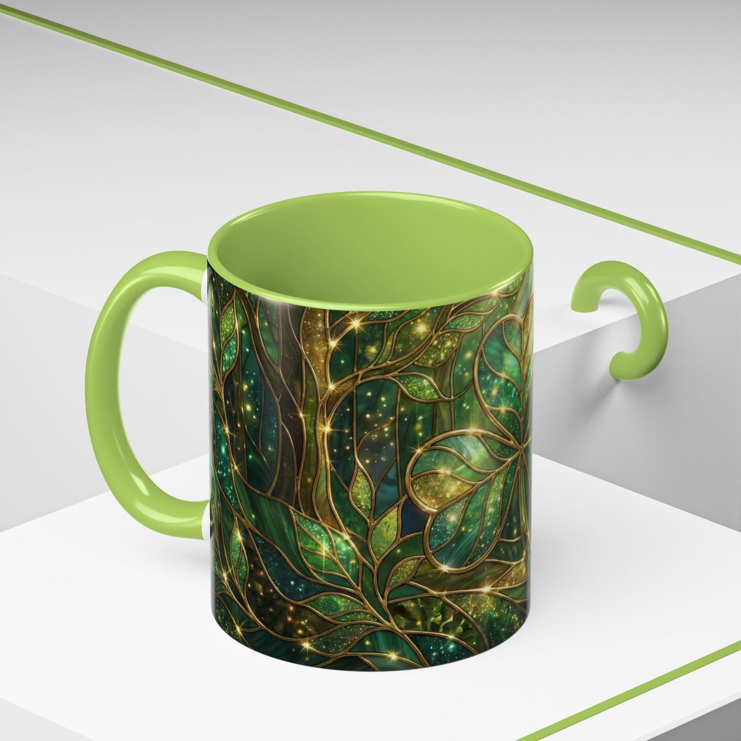 Stained Glass Shamrock Mug, Celtic Irish Coffee Cup, Green Stained Glass Mug, Shamrock Art Mug, St Patrick’s Day Gift