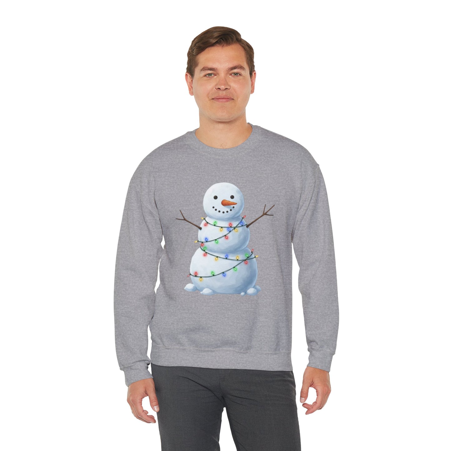 Cute Snowman Christmas Sweatshirt, Holiday Snowman Lights Sweater, Winter Snowman Crewneck, Cozy Christmas Gift, Festive Holiday Shirt