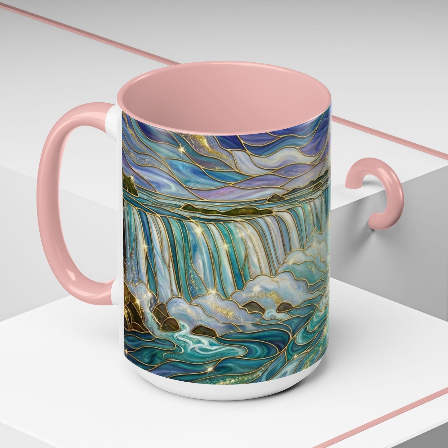 Faux Stained Glass Niagara Falls Mug, Waterfall Coffee Cup, Canada Souvenir Gift, Upstate New York Travel Memento, Nature Lover Tea Cup