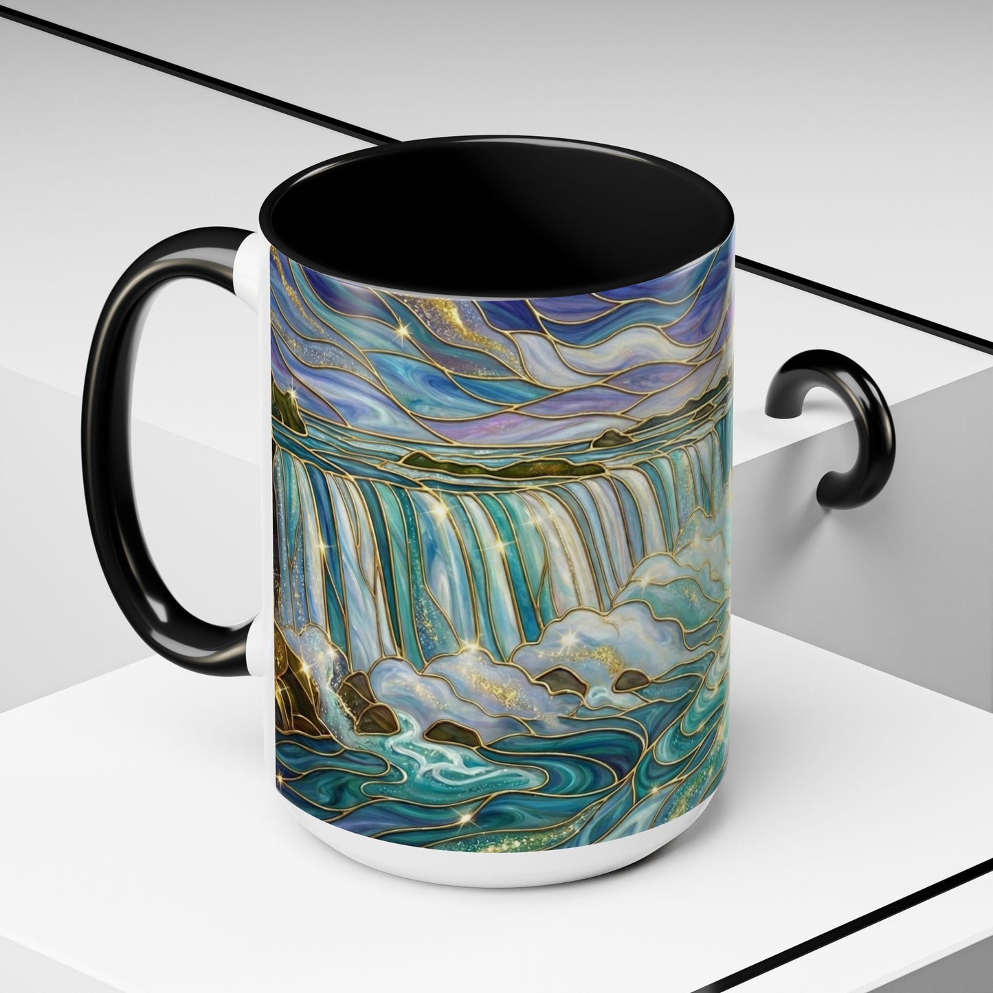 Faux Stained Glass Niagara Falls Mug, Waterfall Coffee Cup, Canada Souvenir Gift, Upstate New York Travel Memento, Nature Lover Tea Cup