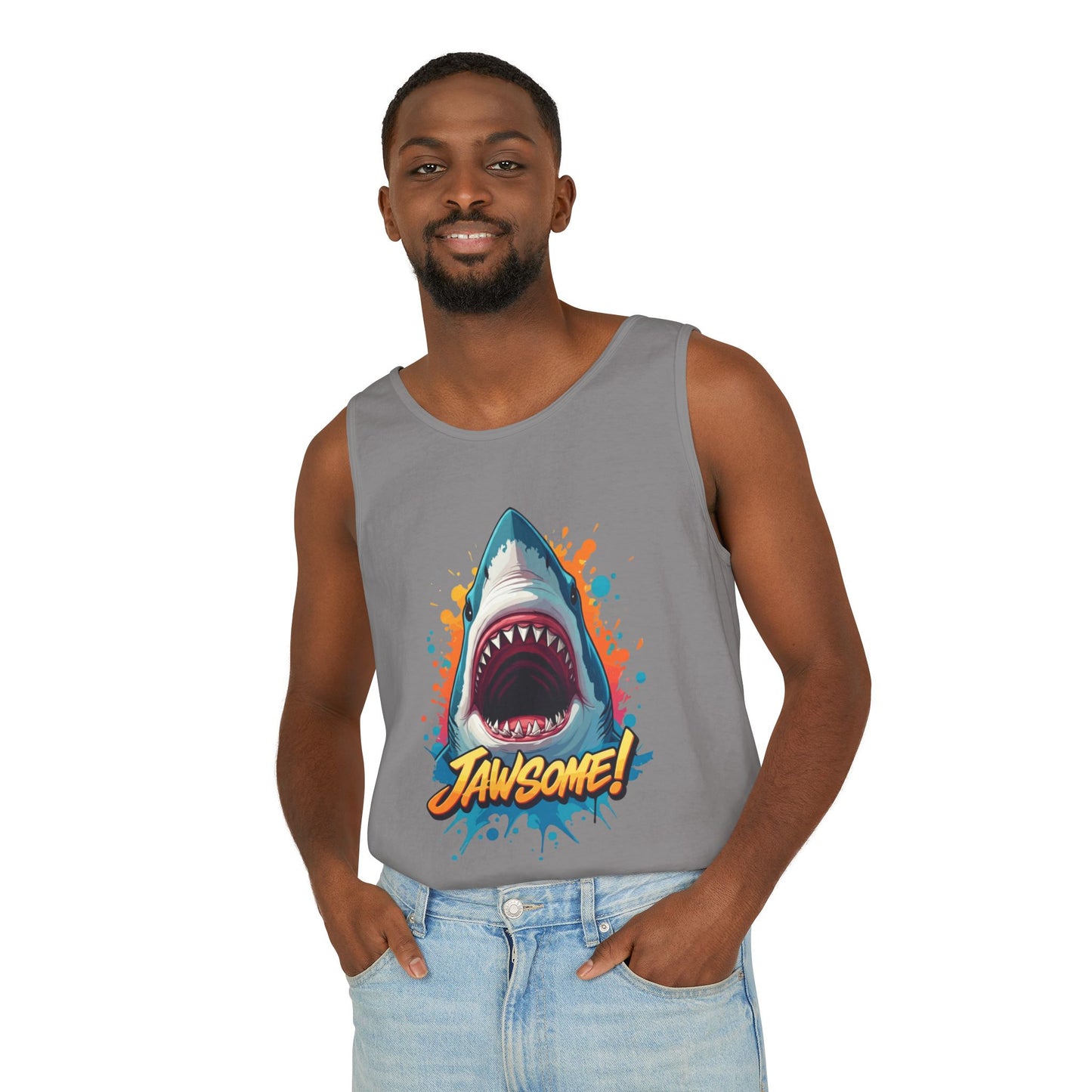 Jawsome Shark Graphic Tank Top | Funny Retro 90s-Style Shark Tee for Men and Women | Bold Ocean Print, Humor Gift, Summer Trending