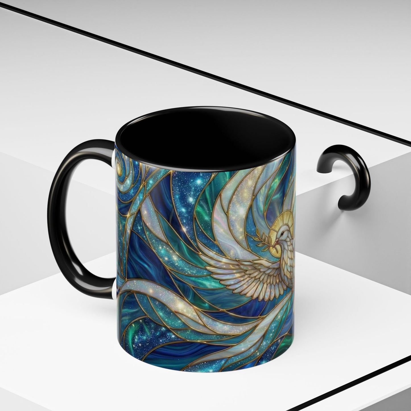 Stained Glass Dove Mug, Christian Coffee Cup, Religious Gift, Faith Art Mug, Holy Spirit Dove, Inspirational Christian Mug