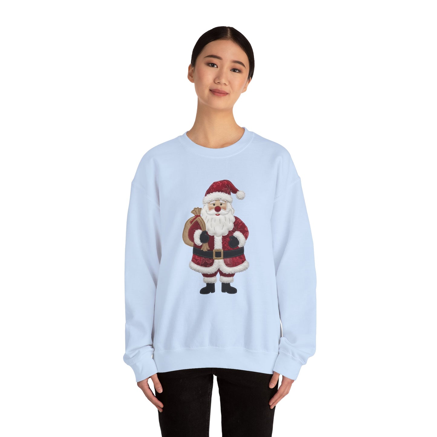 Faux patchwork Santa sweatshirt, Christmas Santa crewneck, cozy holiday sweater, vintage Santa pullover, festive winter sweatshirt, Xmas gift