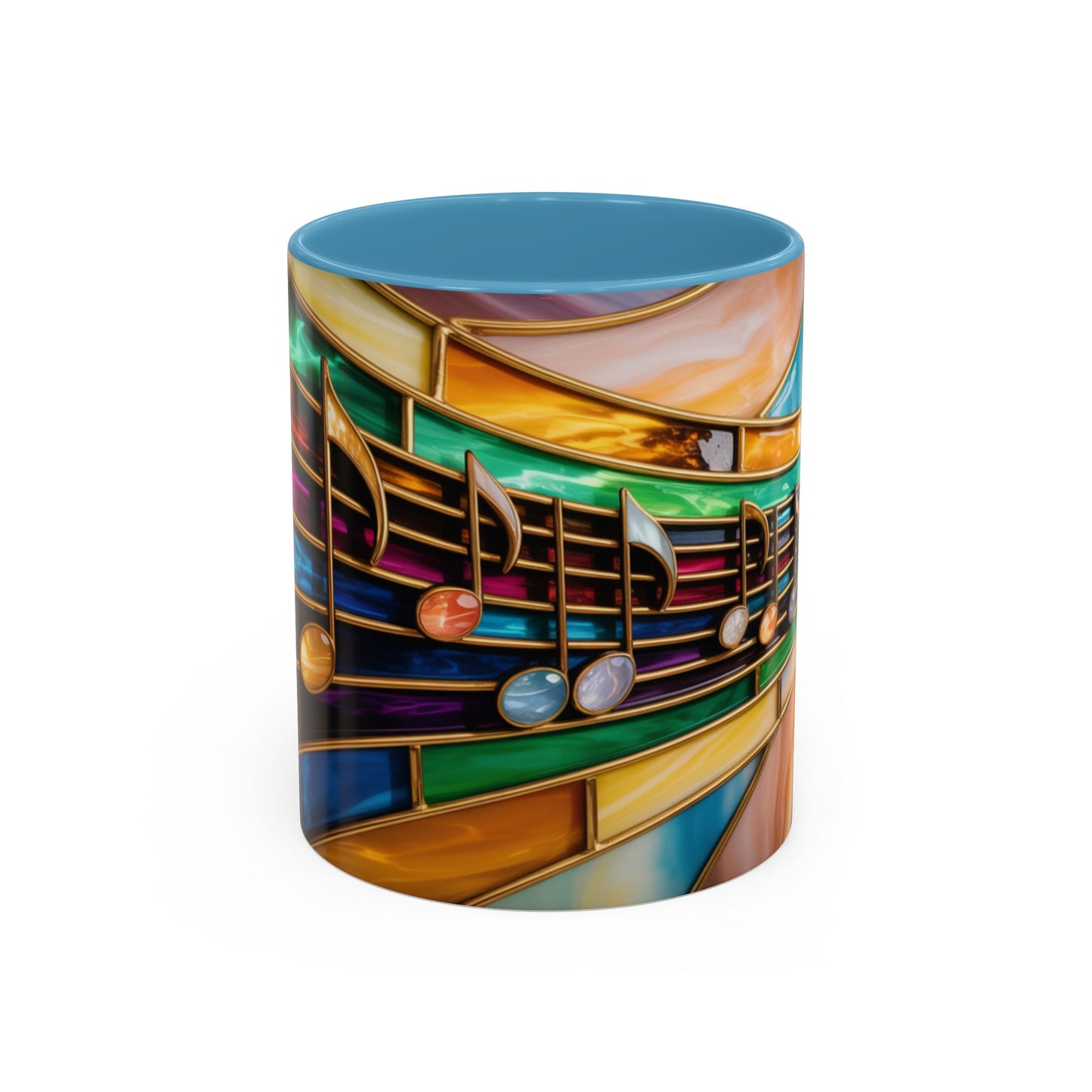 Stained glass music mug, musical notes coffee cup, colorful musician gift mug, music lover present, treble clef art mug, music teacher gift