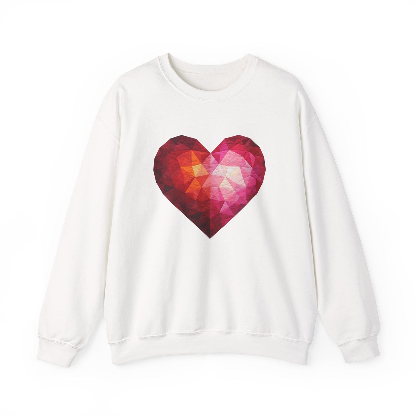 Faux Patchwork Heart Sweatshirt, Geometric Heart Sweater, Cute Valentines Sweatshirt, Cozy Pink Heart Crewneck, Winter Heart Pullover