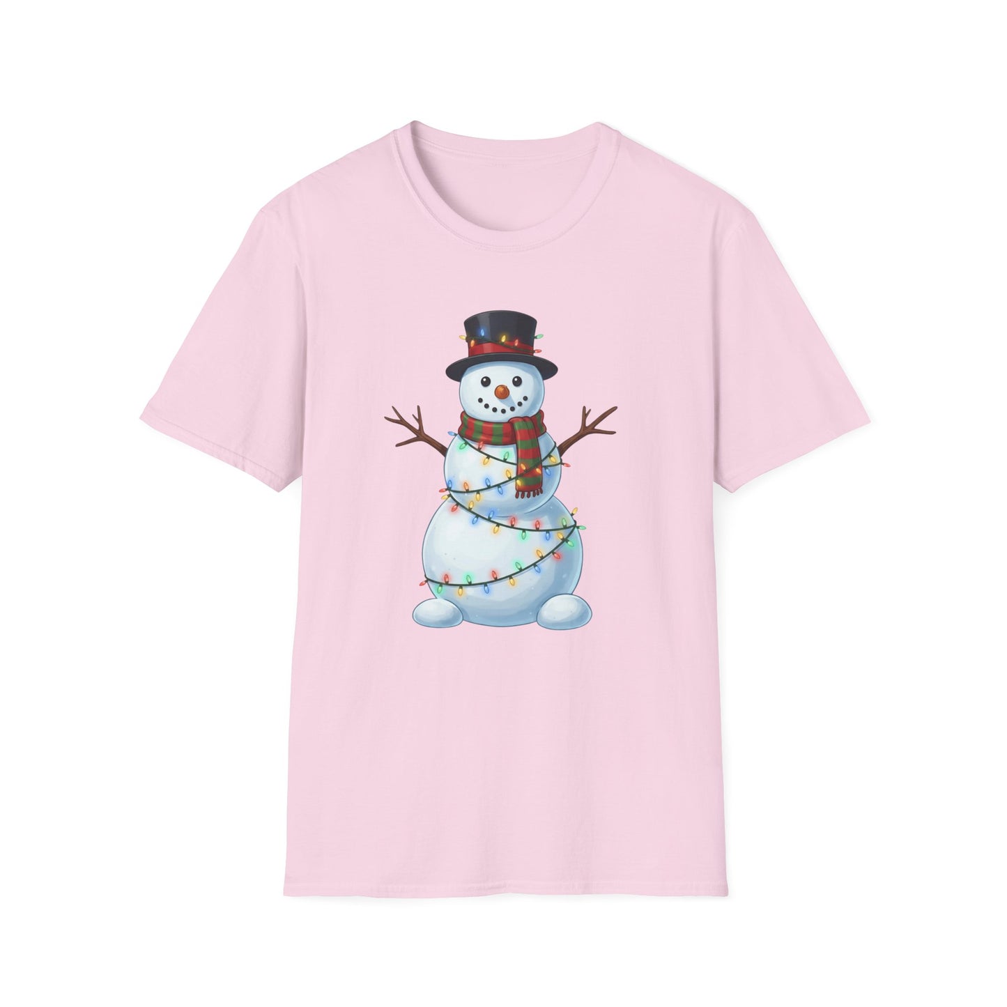 Cute Snowman Christmas Shirt, Snowman Wrapped in Christmas Lights Tee, Holiday Winter Snowman Top Hat Shirt, Funny Cozy Christmas T Shirt