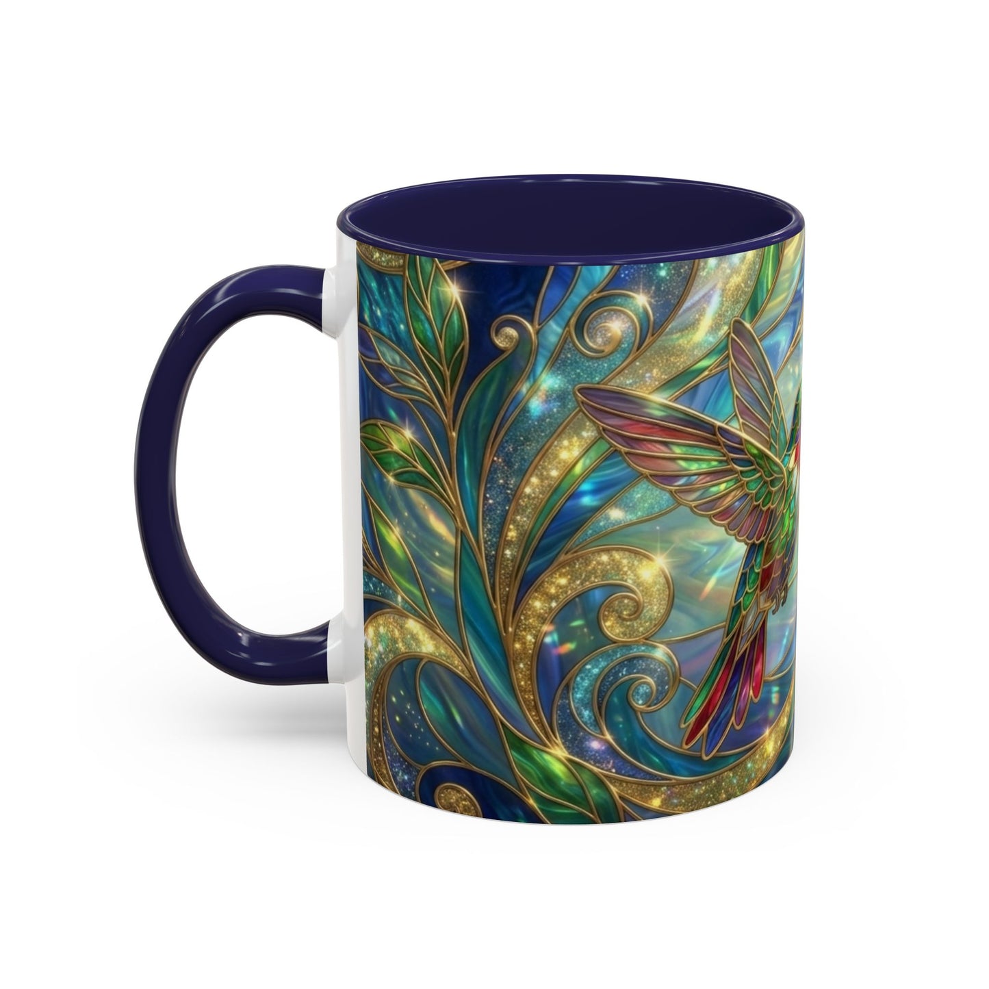 Stained Glass Hummingbird Mug, Colorful Floral Coffee Cup, Bird And Flower Art Mug, Nature Lover Gift, Artistic Garden Mug, Unique Gift