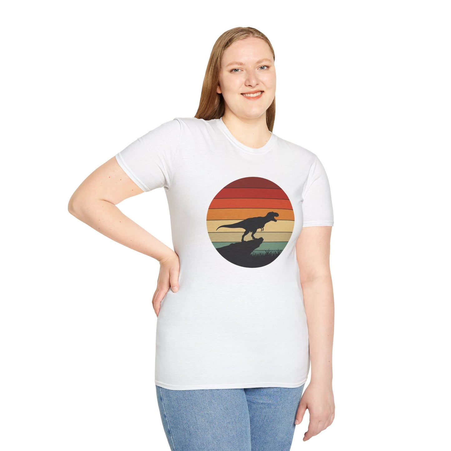 Retro T-Rex Dinosaur Shirt for Men Women - Vintage Sunset Graphic Tee - Unisex Jurassic Gift Idea Funny Casual Dino T-Shirt