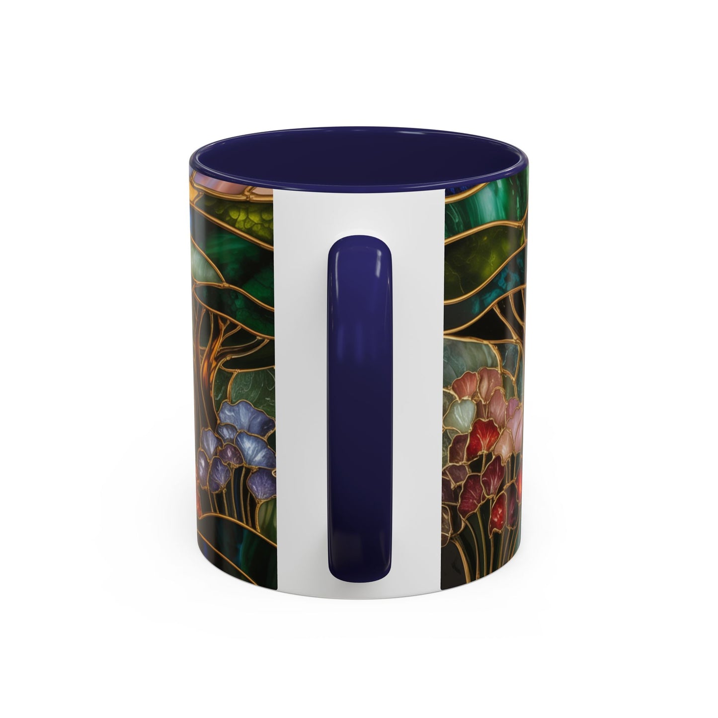 Stained Glass Woodland Forest Mug, Tree & Flowers Coffee Cup, Nature Lover Gift, Artistic Woodland Art Mug, Rustic Home Decor Mug