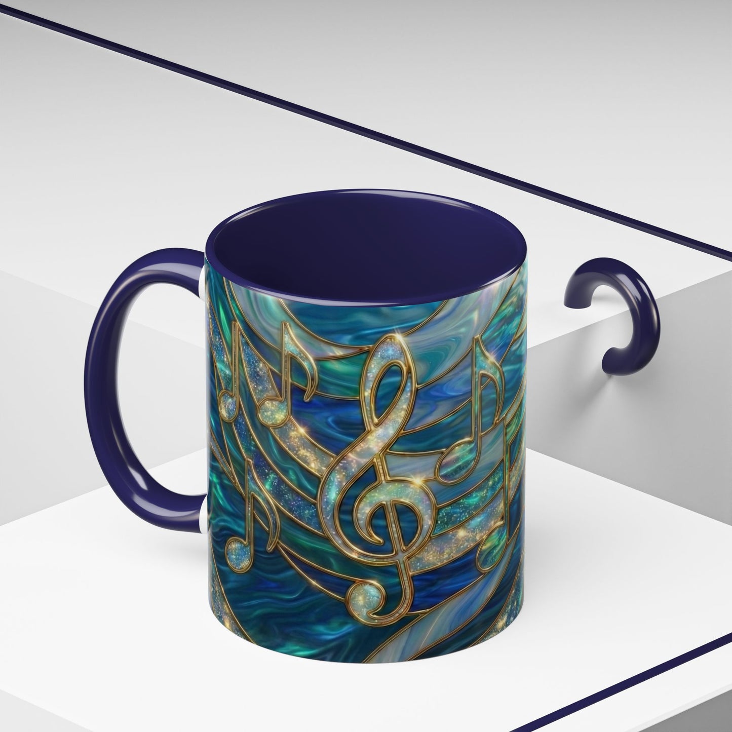 Music Notes Mug, Music Lover Coffee Cup, Stained Glass Music Mug, Musician Gift, Piano Teacher Mug, Aesthetic Music Cup
