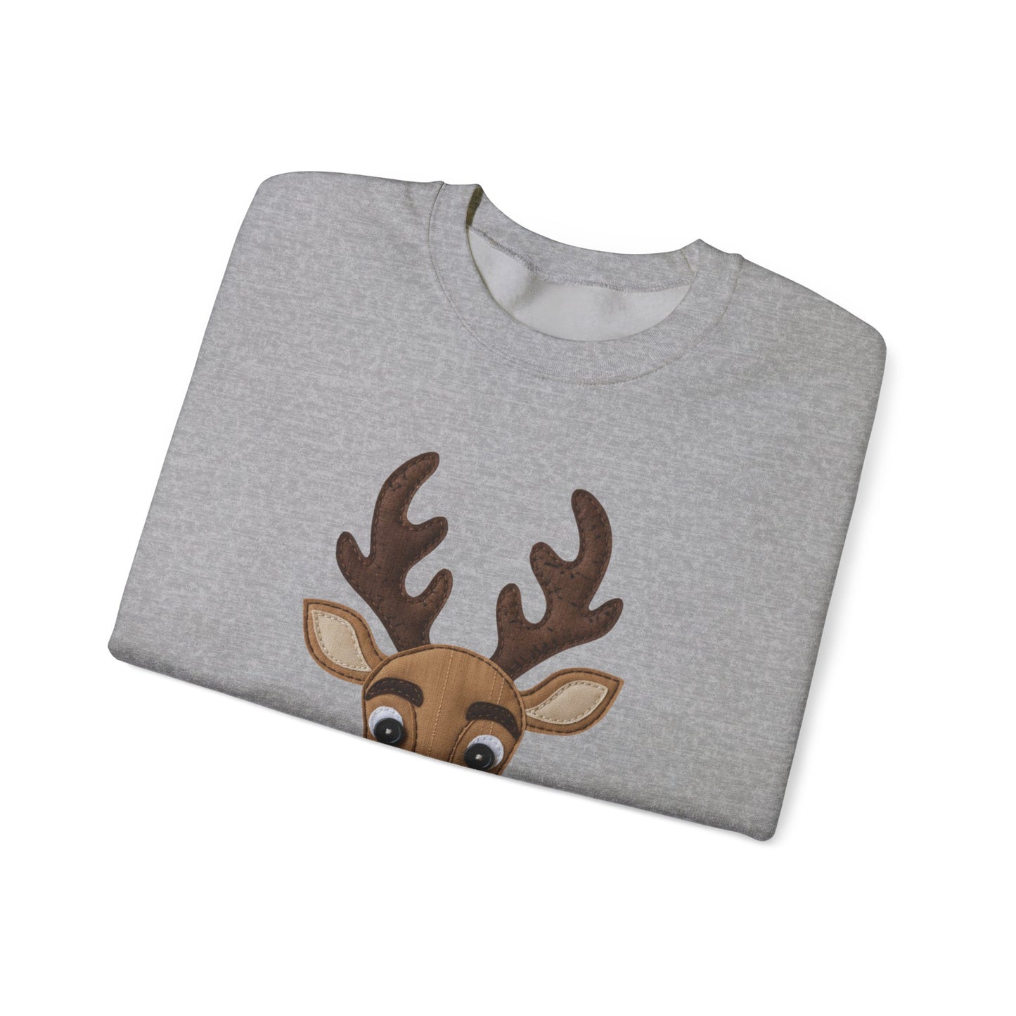 Faux Patchwork Rudolph Sweatshirt, Cute Reindeer Christmas Crewneck, Cozy Holiday Pullover, Winter Reindeer Sweater, Xmas Gift for Women