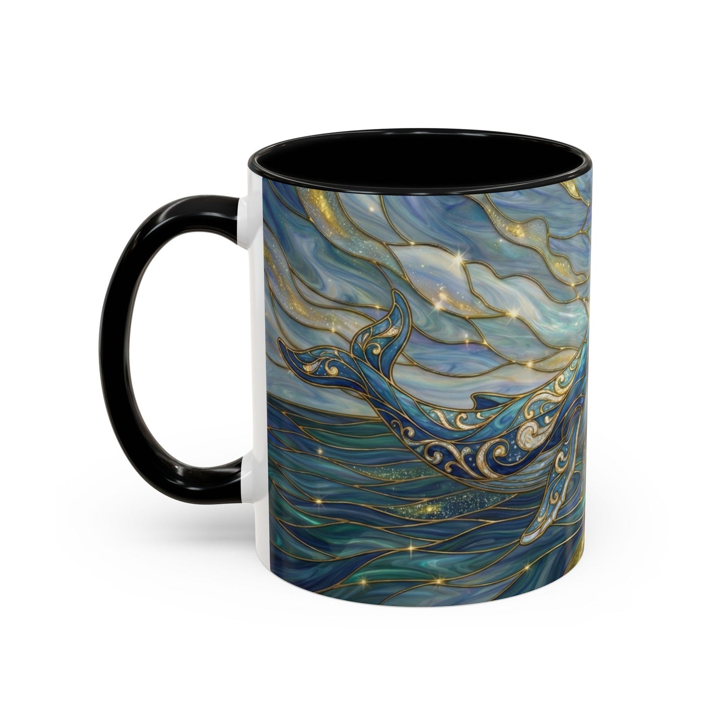 Whimsical Whale & Giraffe Accent Coffee Mug — Artistic Ocean-Sky Illustration (11/15oz)