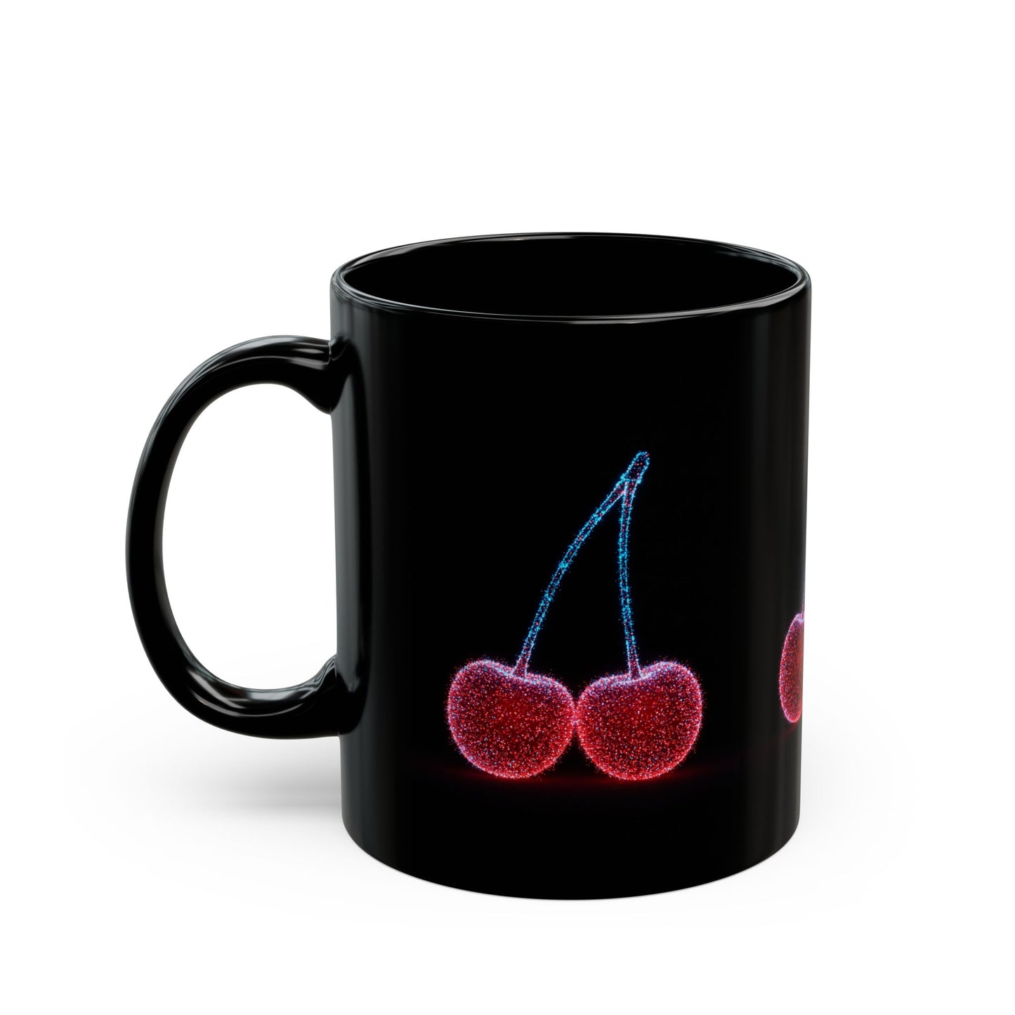 Cherry Art Black Coffee Mug | Bold Fruit Design Cup | Unique Kitchen Drinkware | Cool Modern Cherry Lover Gift | 11oz & 15oz Ceramic