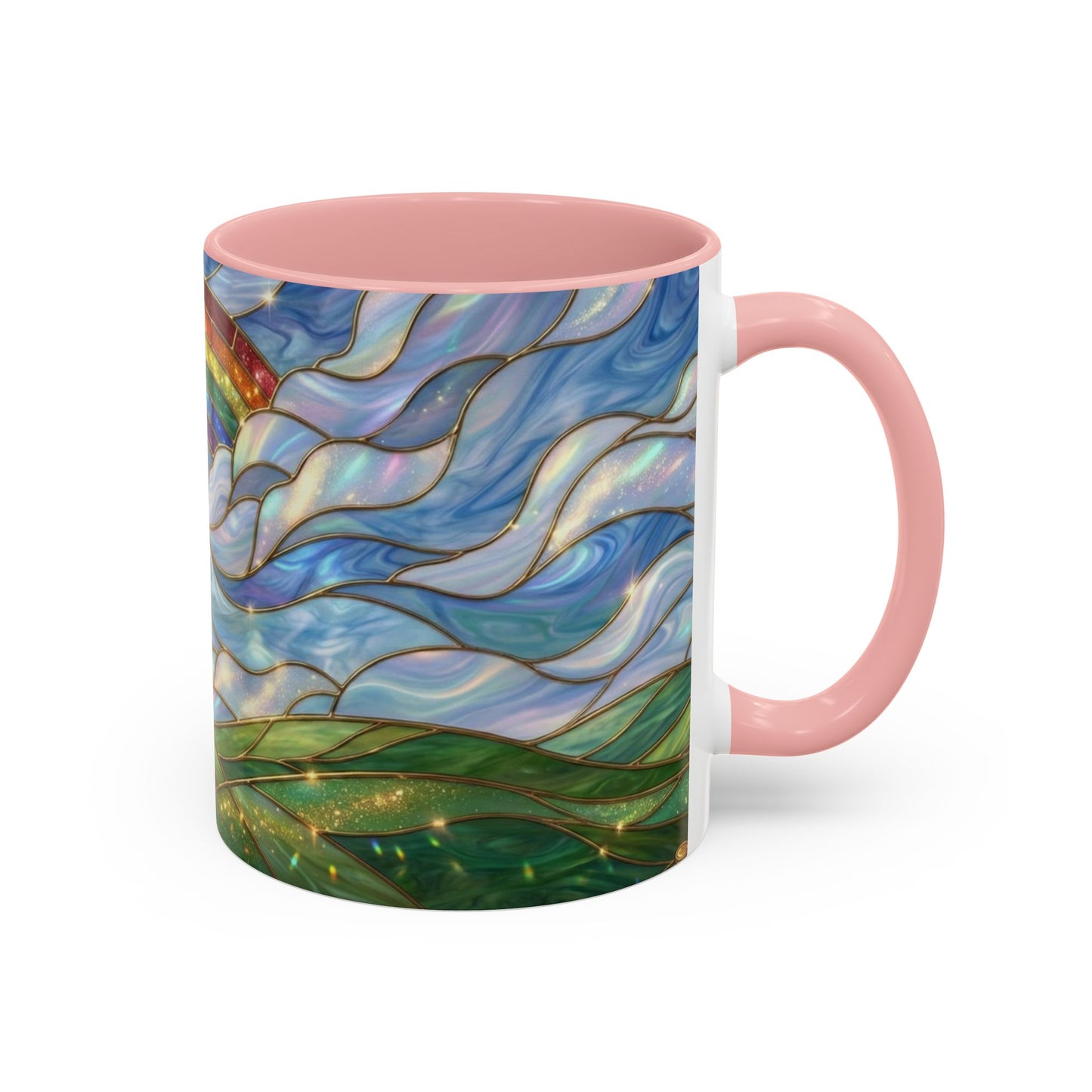 Stained Glass Rainbow Mug, Pot Of Gold Coffee Cup, St Patricks Day Gift, Whimsical Magical Art Mug, Lucky Irish Leprechaun Treasure