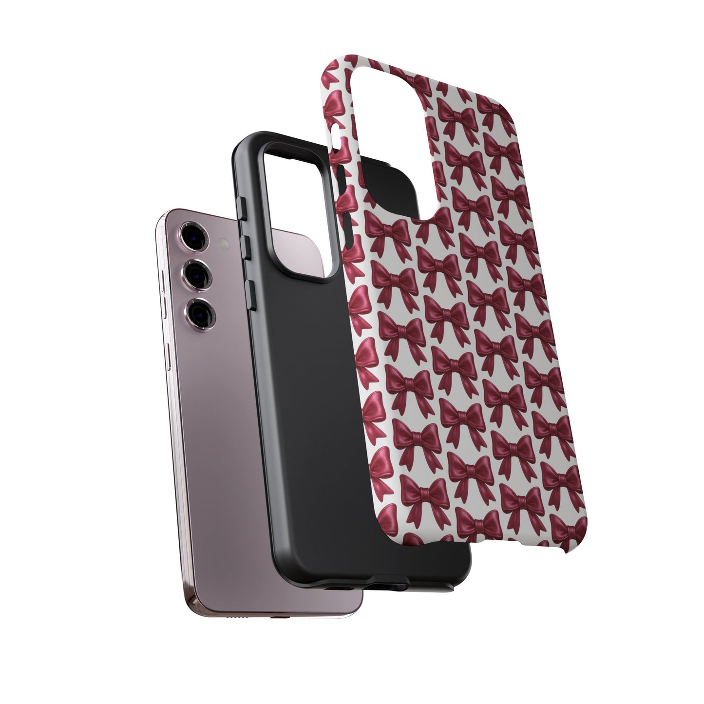Coquette Samsung Case - Burgundy Bow Pattern Phone Cover, Girly Soft Aesthetic Gift, Cute Galaxy Case for Her
