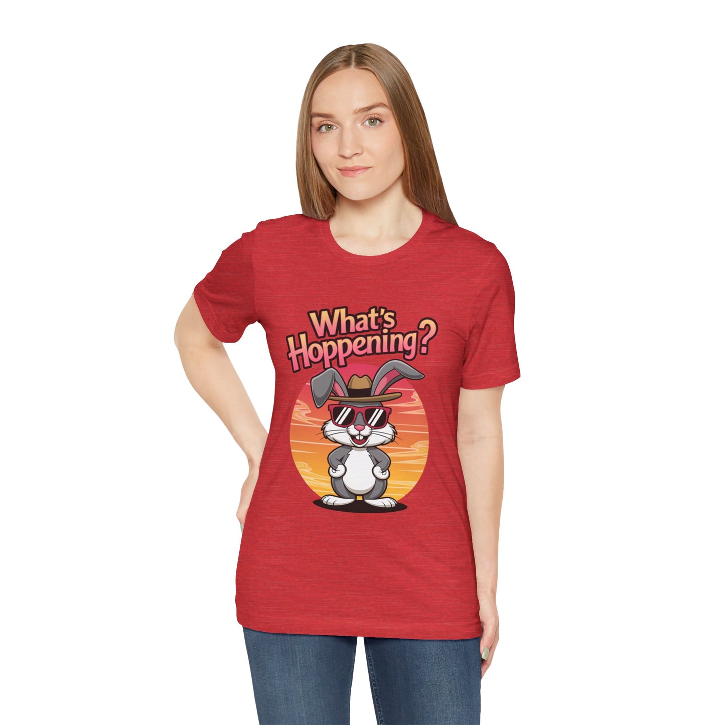 What’s Hoppening Funny Bunny Shirt – Cute Rabbit Pun T-Shirt – Sunset Graphic Tee for Animal Lovers, Easter, and Pun Enthusiasts