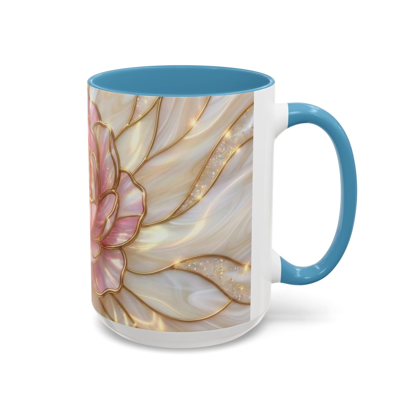 Pink Peony Stained Glass Mug, Gold Floral Coffee Cup, Elegant Flower Gift For Her, Fairycore Tea Cup, Mothers Day Present, Pearl Art Decor