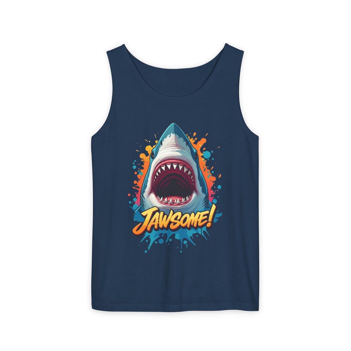 Jawsome Shark Graphic Tank Top | Funny Retro 90s-Style Shark Tee for Men and Women | Bold Ocean Print, Humor Gift, Summer Trending