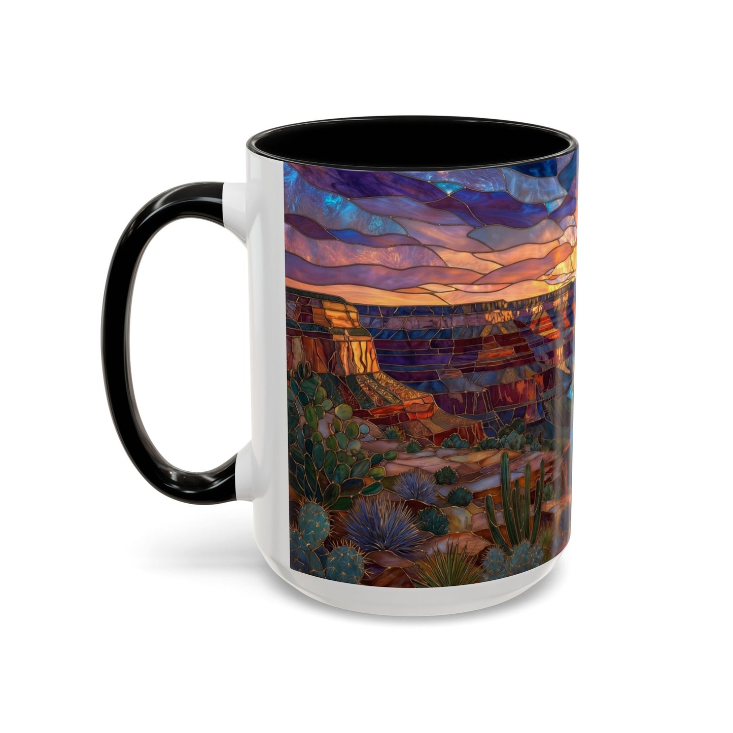 Stained Glass Grand Canyon Mug, Southwest Landscape Coffee Cup, Sunset Canyon Art Mug, Nature Gift For Hikers, Colorful Scenic Grand Canyon Illustration