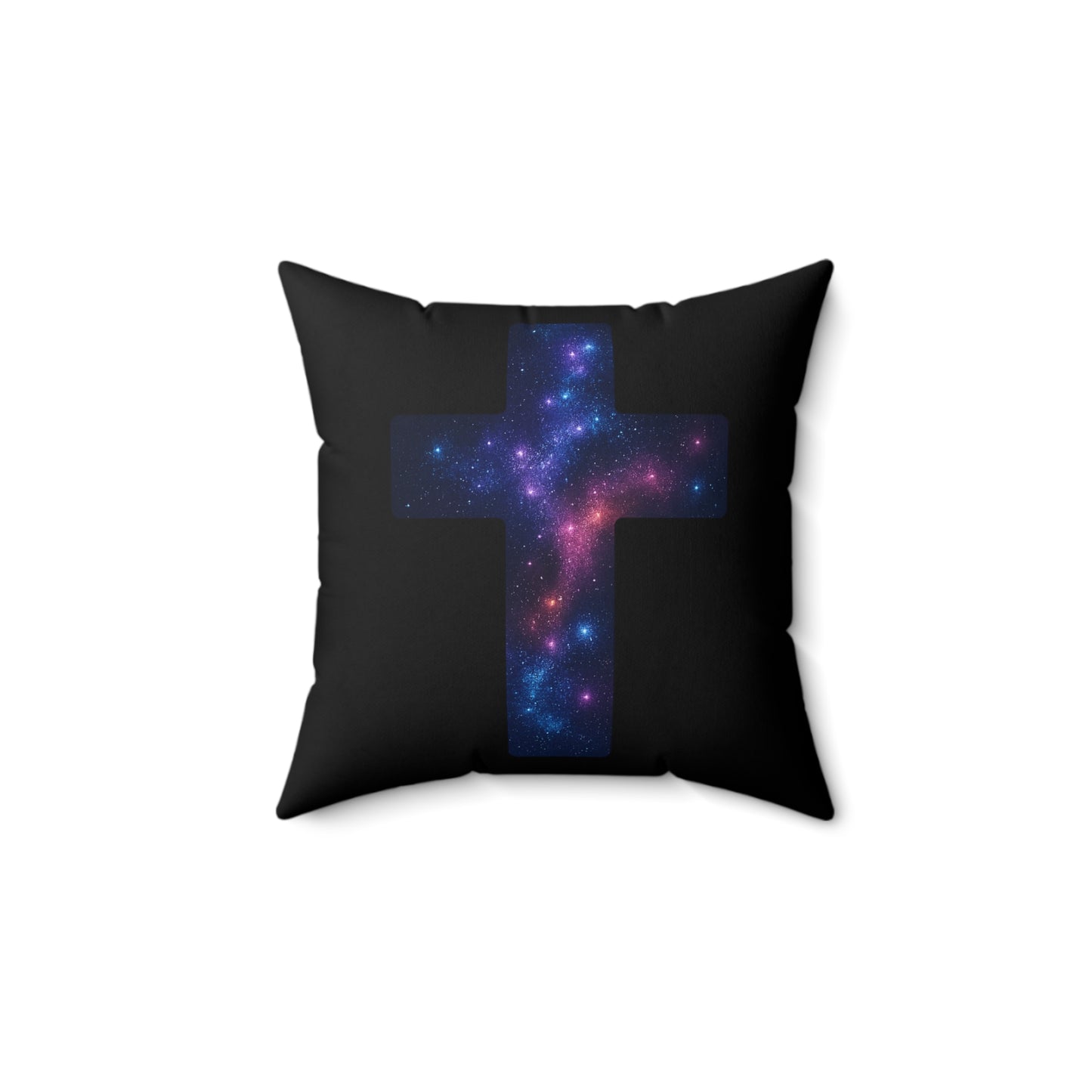 Square Pillow - Cosmic Cross Design Christian Pillow Spiritual Decor Faith Based Throw Religious Decoration Gift for Believers
