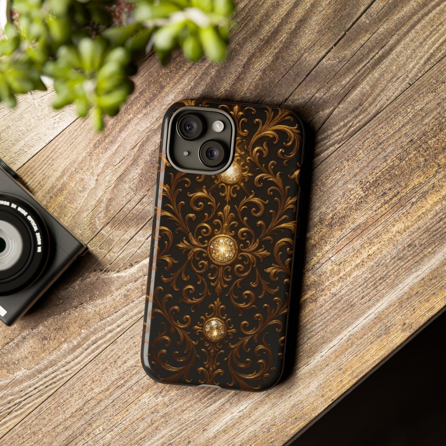 Baroque iPhone Case – Elegant Gold Floral Scroll Design for iPhone 16, 15, 14, 13, Pro Max & More