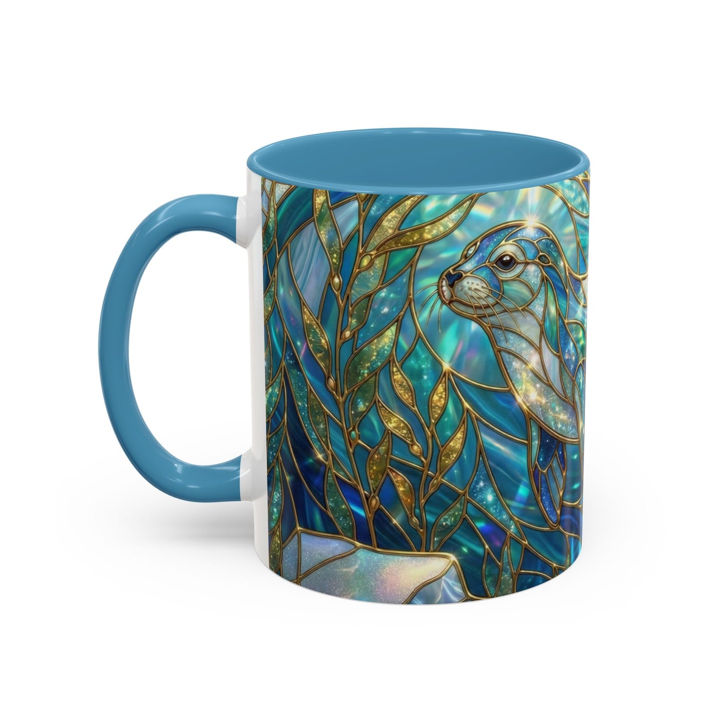 Seal Coffee Mug, Stained Glass Seal Mug, Cute Marine Animal Art Mug, Ocean Lover Gift, Unique Ceramic Coffee Cup, 11oz 15oz Coastal Mug