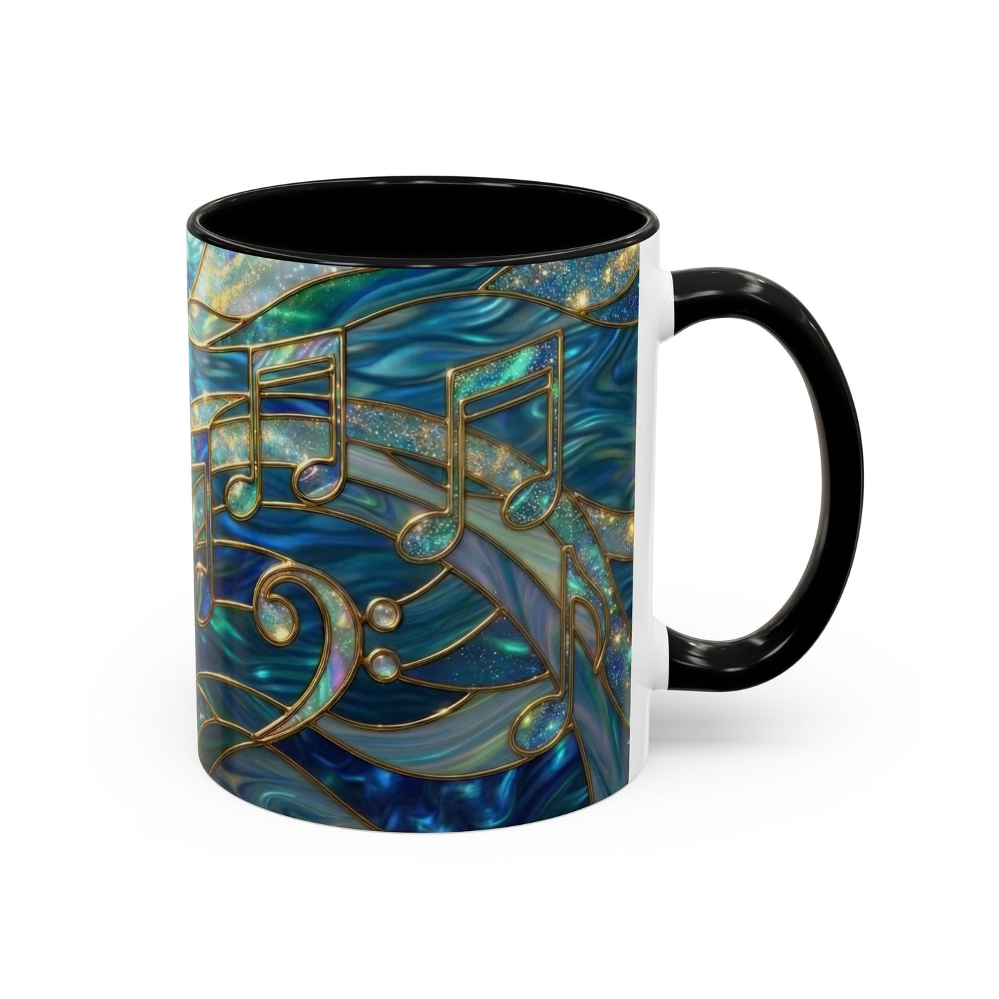 Music Notes Mug, Music Lover Coffee Cup, Stained Glass Music Mug, Musician Gift, Piano Teacher Mug, Aesthetic Music Cup