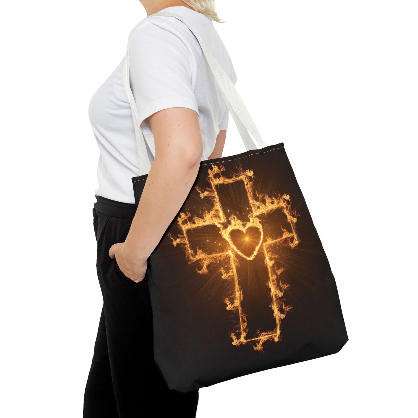 Stylish Flame Cross Tote Bag - Faith-Inspired Fashion