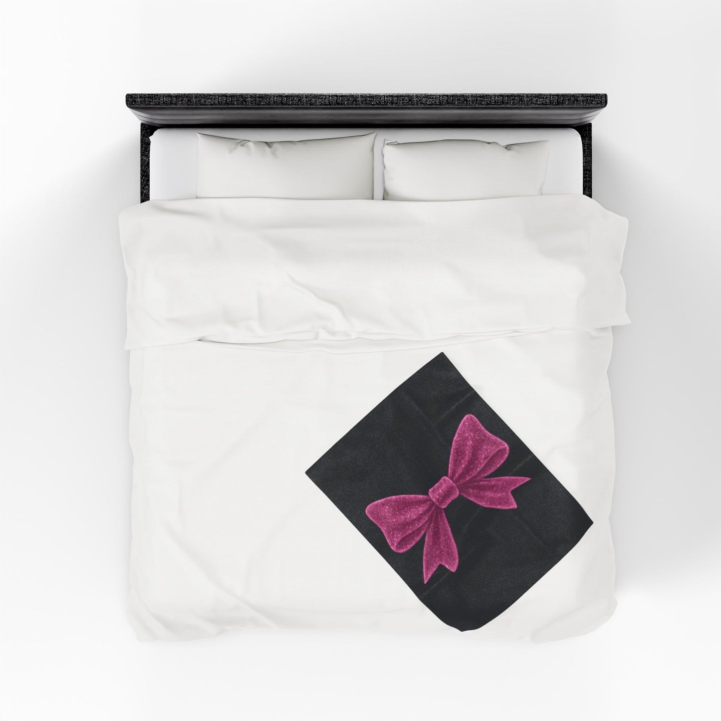 Black Throw Blanket with Glitter Pink Bow – Cozy Soft Bed Cover – Girly Glam Room Decor – Teen Girl Gift – Elegant Bedding Accent
