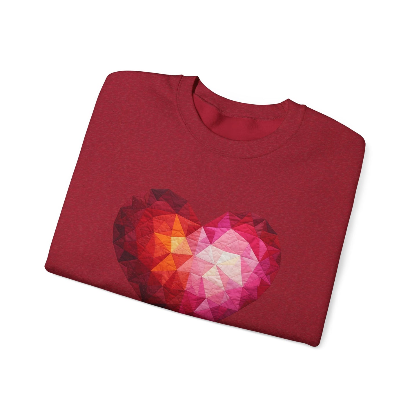 Faux Patchwork Heart Sweatshirt, Geometric Heart Sweater, Cute Valentines Sweatshirt, Cozy Pink Heart Crewneck, Winter Heart Pullover