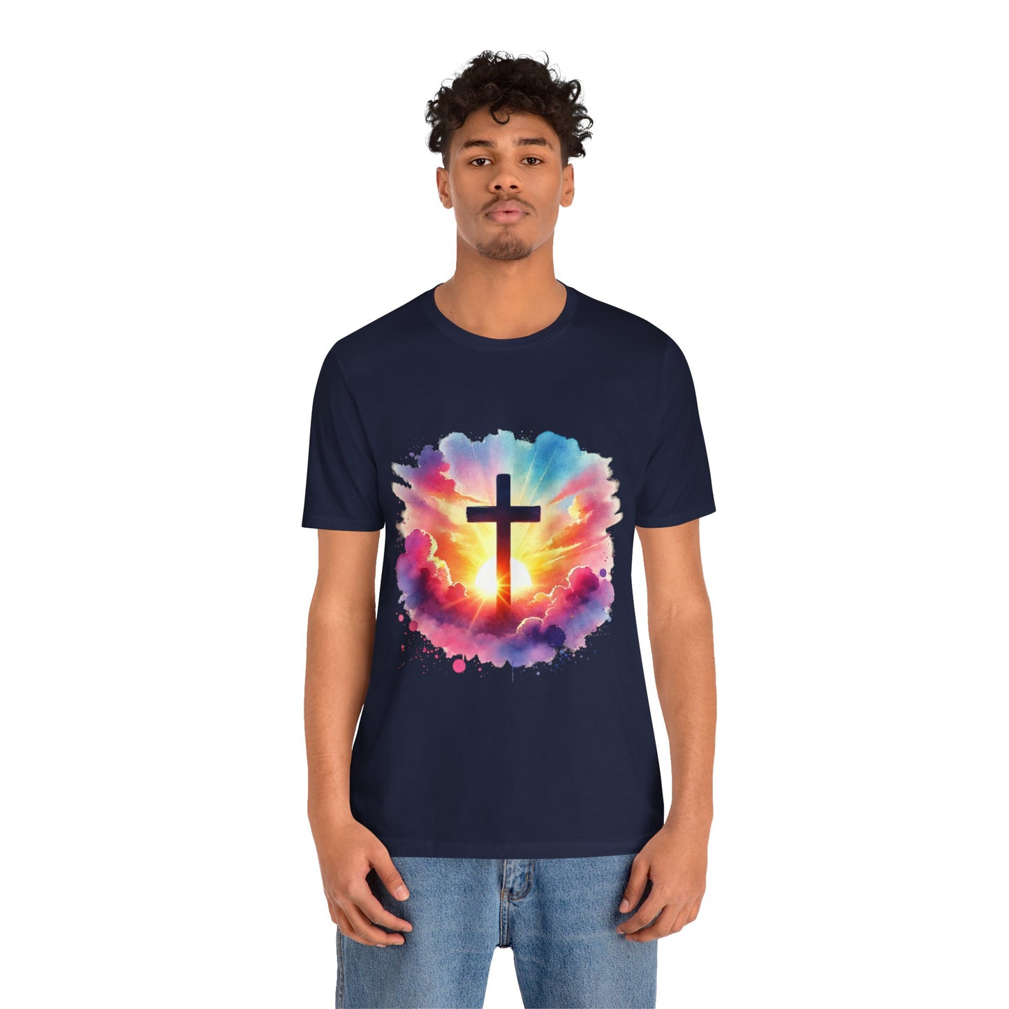 Faith Cross Sunburst Christian Tee | Inspirational Christian T-Shirt | Colorful Sunrise Cross Shirt | Faith Gifts for Women Men