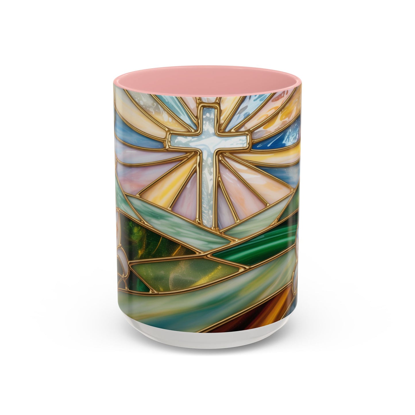 Stained Glass Cross Christian Mug • Inspirational Religious Coffee Cup • Colorful Faith Gift • Bible Verse Style Art • 11oz & 15oz