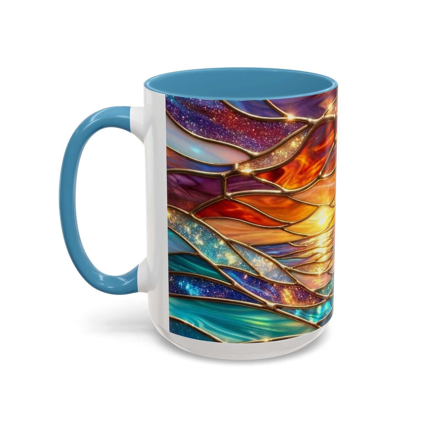 Stained Glass Wave Mug, Cosmic Ocean Coffee Cup, Celestial Sunrise Tea Mug, Surfer Beach Decor Gift, Starry Sea Art, Ocean Lover Cup