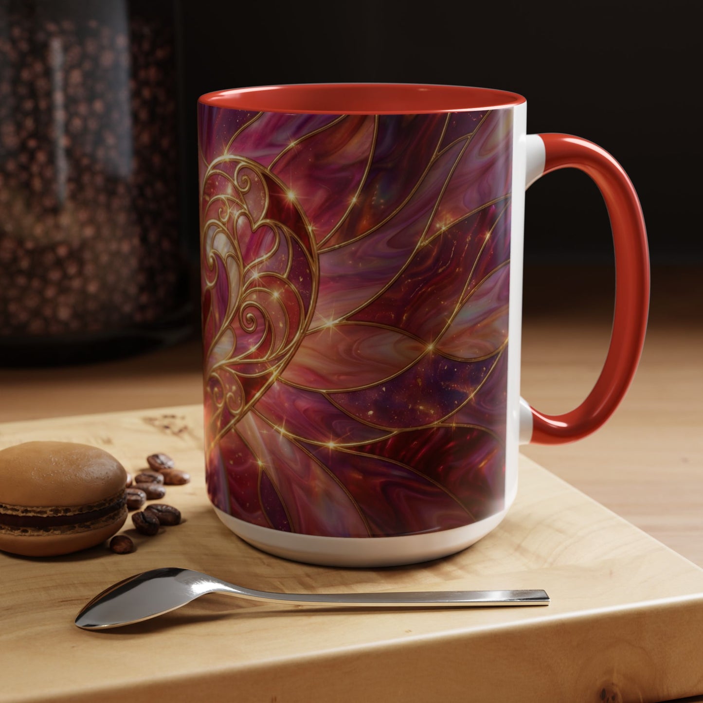 Stained Glass Heart Mug, Romantic Coffee Mug, Valentine Gift Mug, Love Heart Cup, Pink Aesthetic Mug, Anniversary Gift For Her