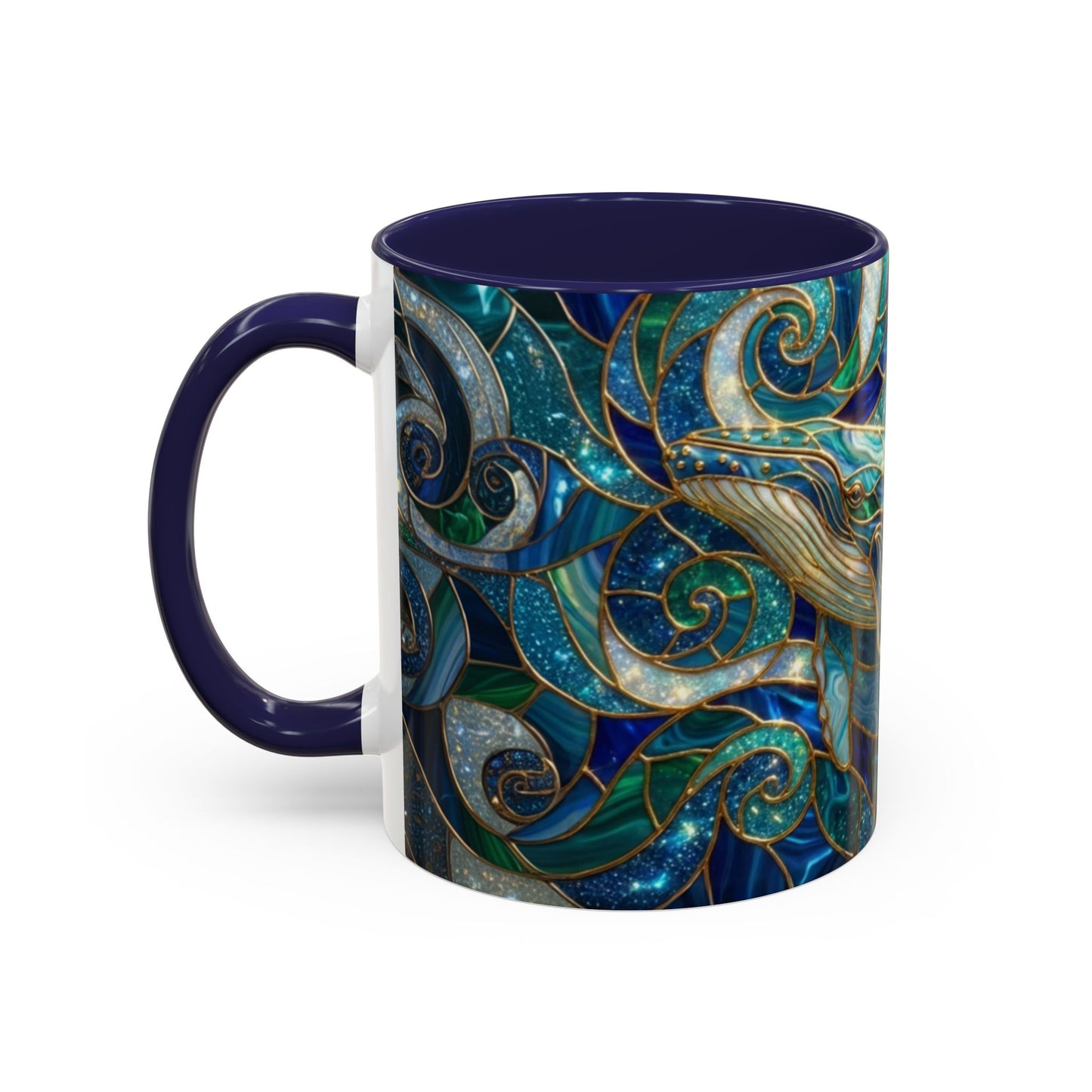 Stained Glass Whale Mug, Ocean Art Coffee Cup, Blue Sea Life Design, Nautical Gift For Ocean Lovers, Colorful Stained Glass Whale Cup