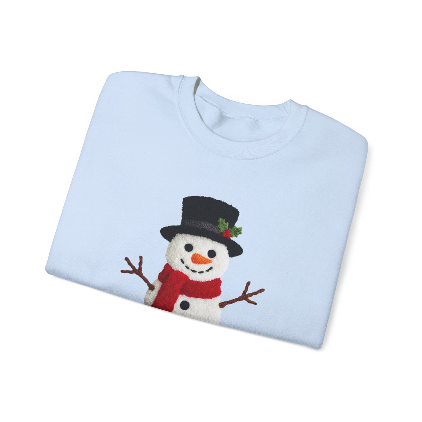 Faux Patchwork Crochet Snowman Sweatshirt, Winter Snowman Crewneck, Cozy Holiday Sweater, Christmas Sweatshirt, Festive Winter Shirt, unisex gift