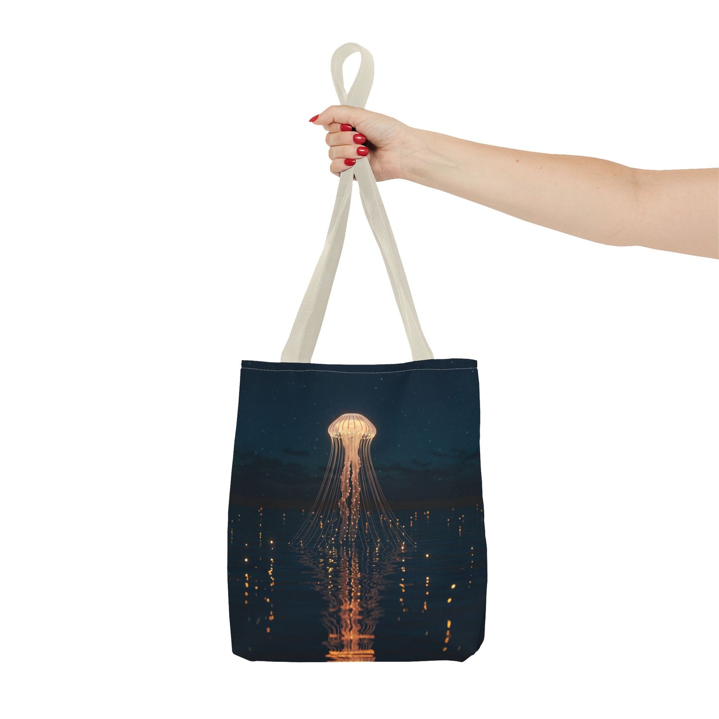 Luminous Jellyfish Tote Bag, Glow-Inspired Ocean Design Shoulder Bag, Durable Polyester Tote For Everyday Style, Gifts, And Coastal Fashion