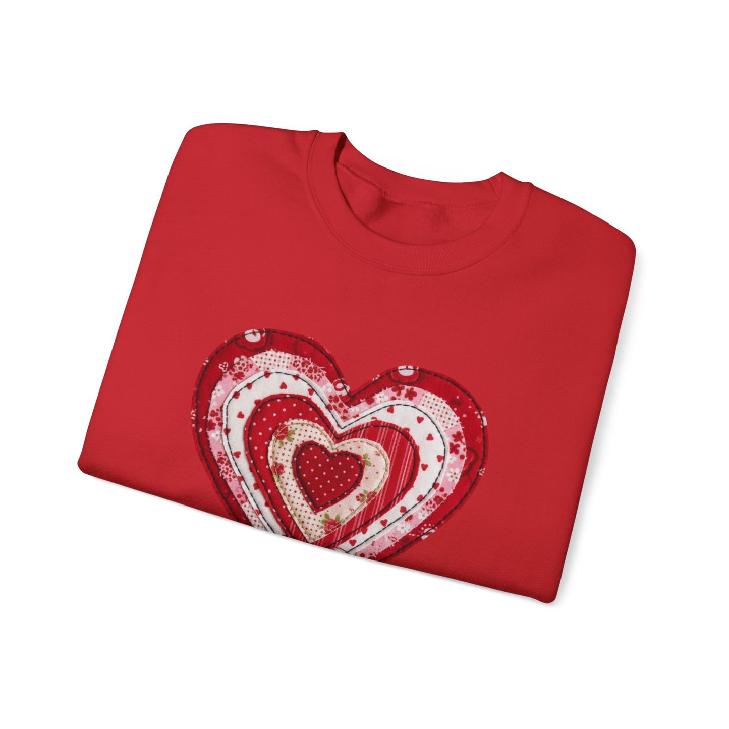 Faux Patchwork Heart Sweatshirt, Valentine Heart Shirt, Cute Valentine Gift, Retro Patchwork Crewneck, Cozy Love Sweater, Boho Heart Top