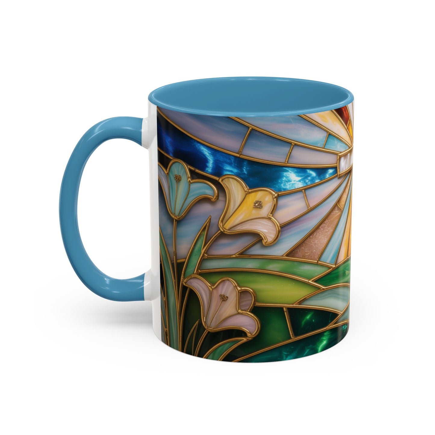 Stained Glass Cross Mug, Christian Coffee Cup, Faith Gift Mug, Religious Art Mug, Floral Church Mug, Inspirational Faith Cup, Easter Gift